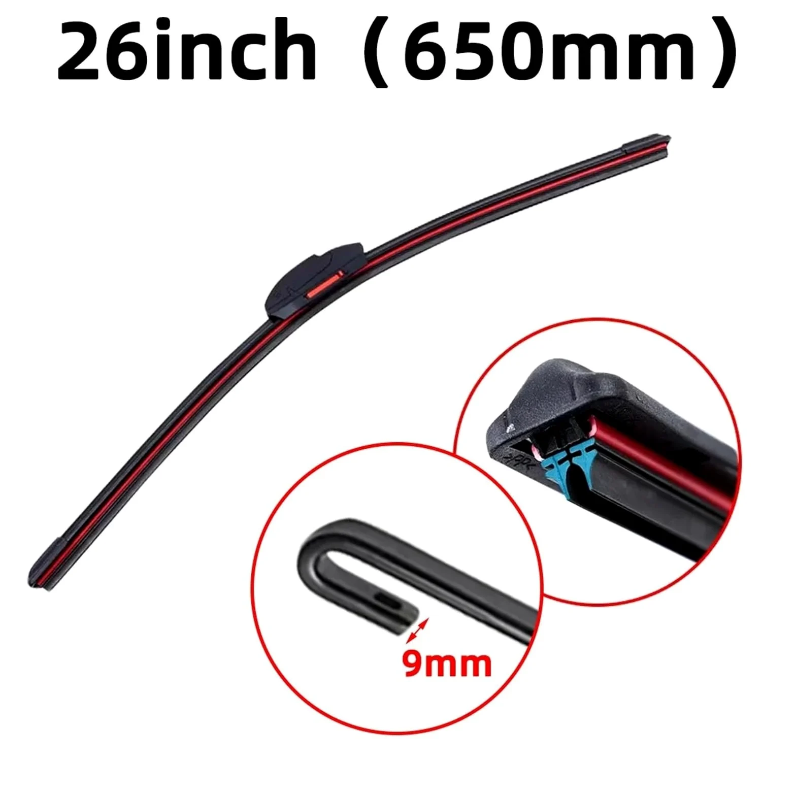 Escobilla Individual Escobilla limpiaparabrisas impermeable con gancho J/U, escobilla de goma doble 13 "14" 16 "18" 19 "20" 21 "22" 24 "26" 28" limpiaparabrisas coche(26inch (650mm))