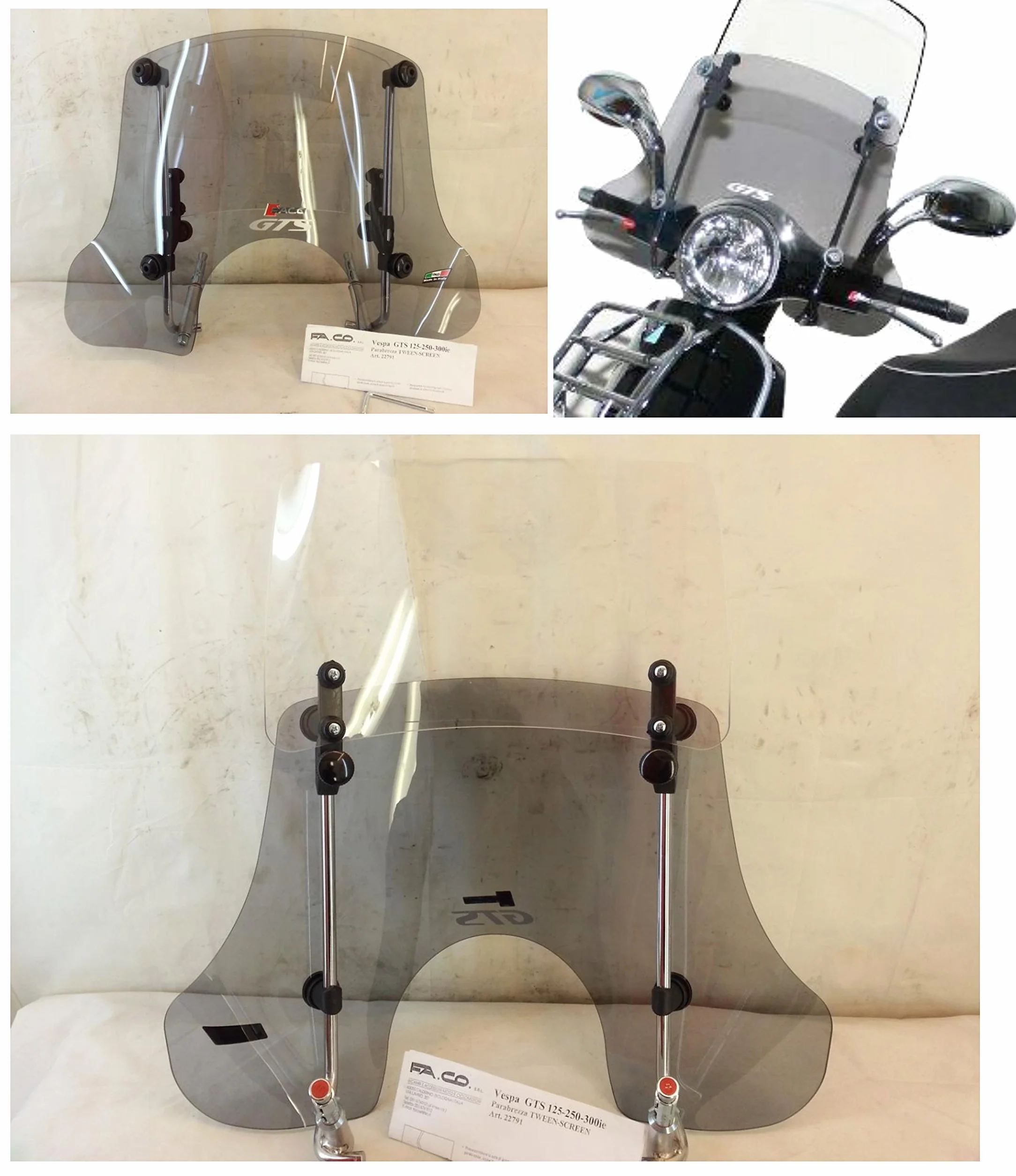 Parabrisas doble para Piaggio Vespa GTS 125 ie 250ie 300ie, deslizante, Cod.22791.