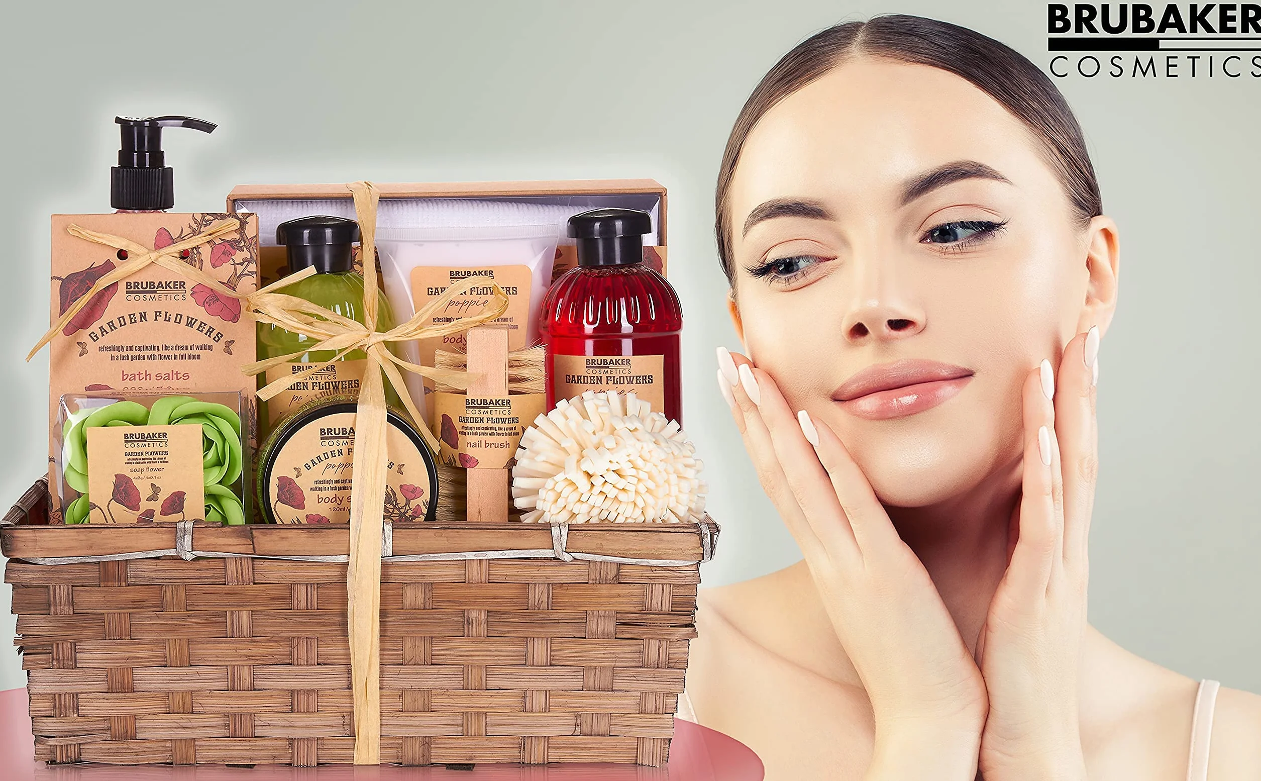 BRUBAKER Cosmetics Set de Baño y Ducha Garden Flowers 14 piezas Cesta Regalo Mujer