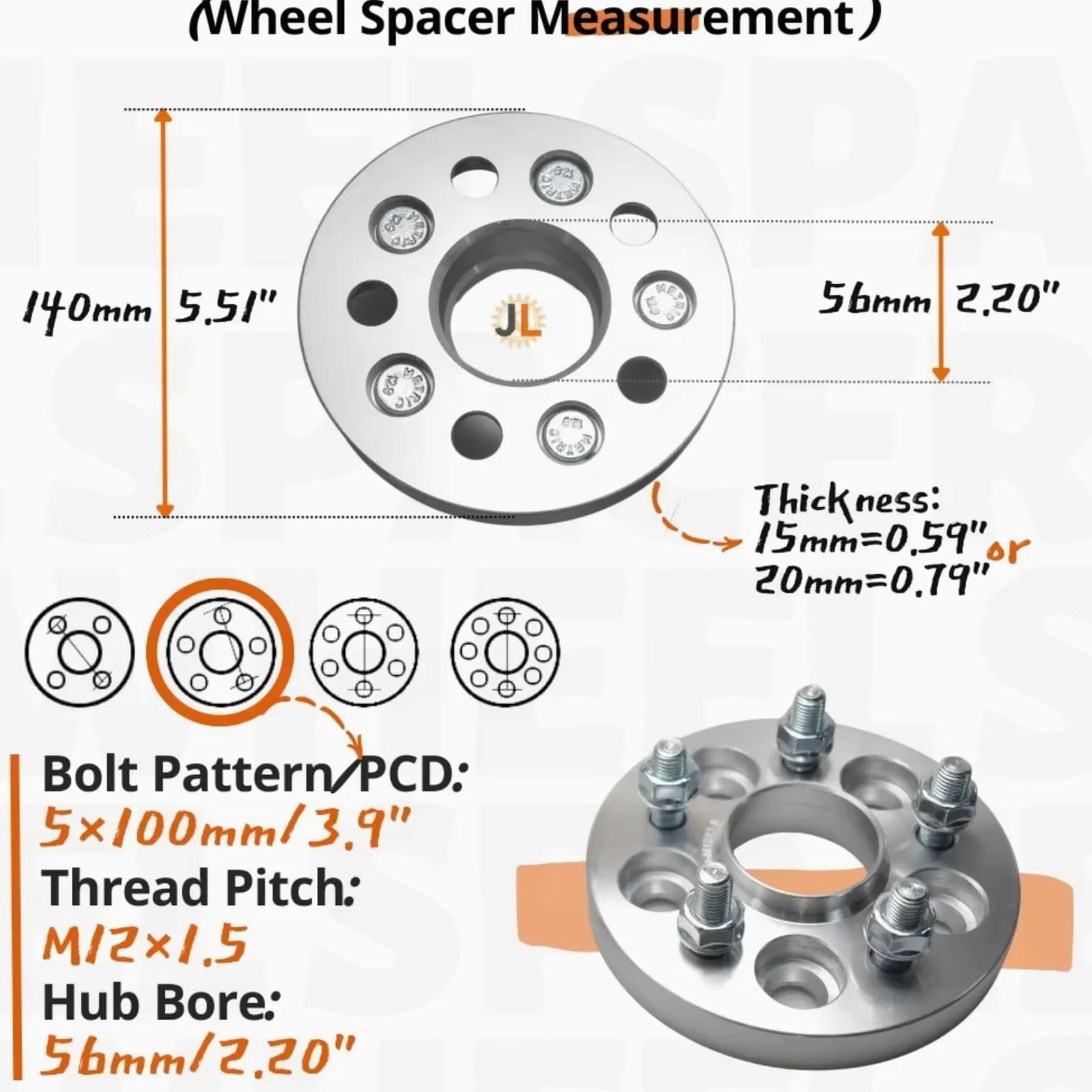 2 Uds Junta Espaciadora De Rueda PCD 5X100 Diámetro Para Cubo 56MM M12X1.5 Compatible Con Subaru Para Impreza 2000-2016 Para Subaru XV 2010-2012 Espaciadores Rueda Coche