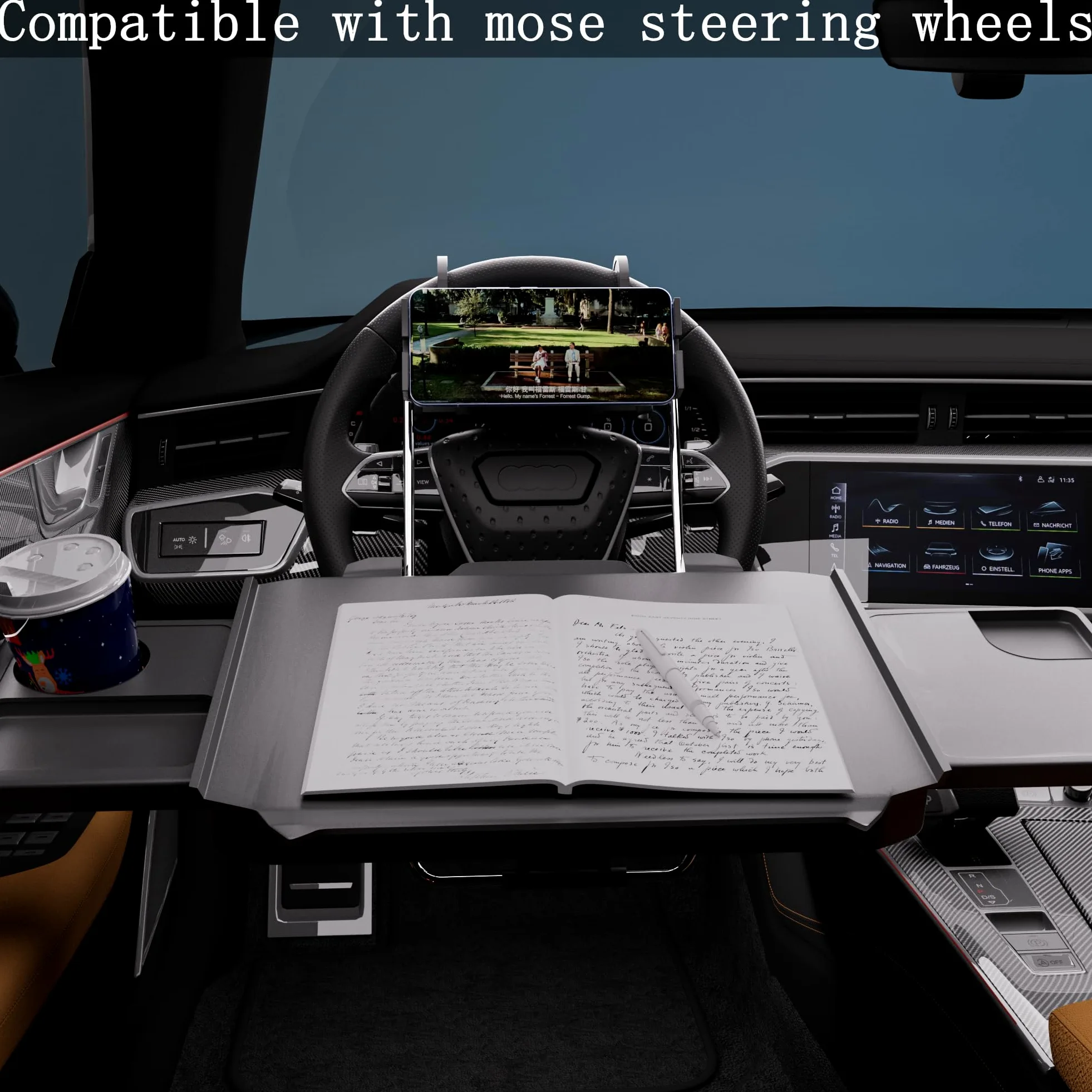 HZGAMER Bandeja Grande 2 en 1 para Volante de Coche, Bandeja para reposacabezas de Asiento Trasero, Soporte para portátil con Soporte para teléfono