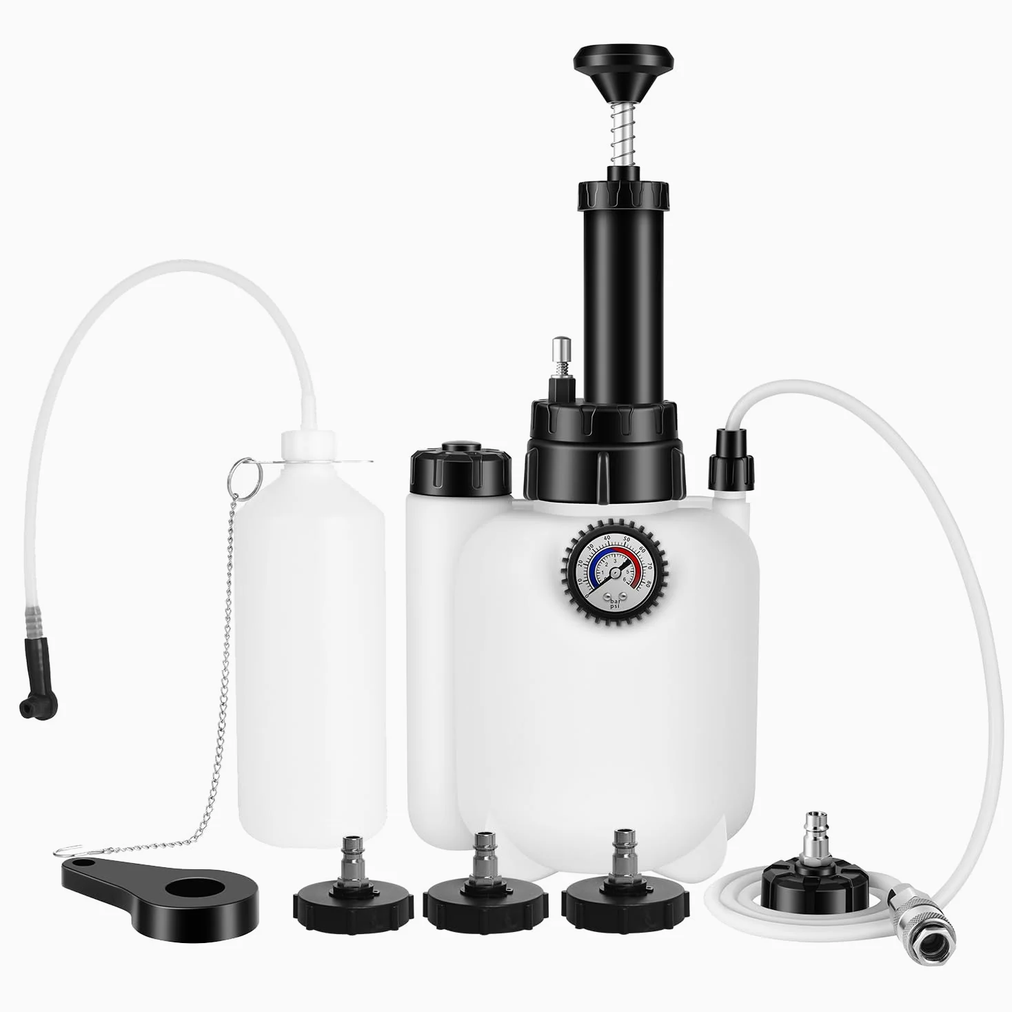 Reniteco 3L Brake Bleed Kit Manual Brake Bleed Fluid Pump One Person Brake Bleed Vacuum Pump Kit with 1L Brake Fluid Bleed Bottle and 4 Master Cylinder Adapters