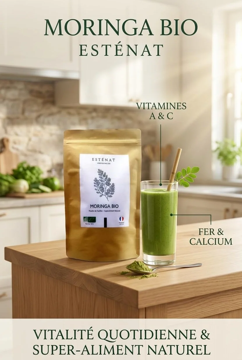 Polvo de Moringa BIO 150 g Superalimento verde puro rico en vitaminas A hierro zinc calcio