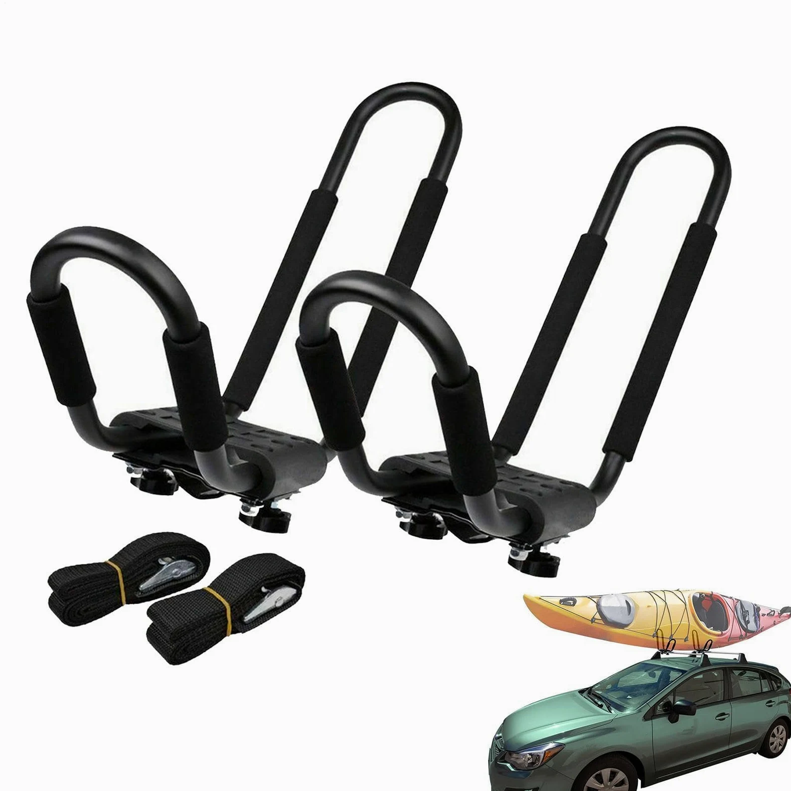 Soporte Plegable para Kayak en el Techo, 2 Unidades, Soporte Plegable para | tabla de surf de coche, soporte de snowboard para esquí, snowboard, cañas de pescar, monopatines, kayak