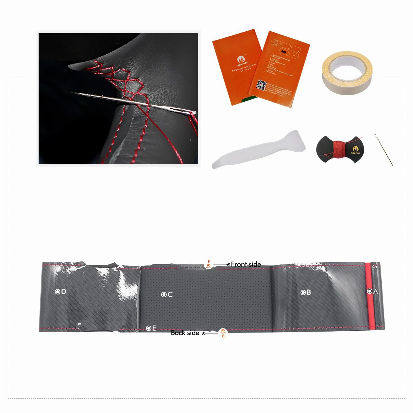 MEWANT Funda para volante de cuero y fibra de carbono cosida a mano para Chevrolet Silverado 2003-2007, protector de volante, accesorios para volante
