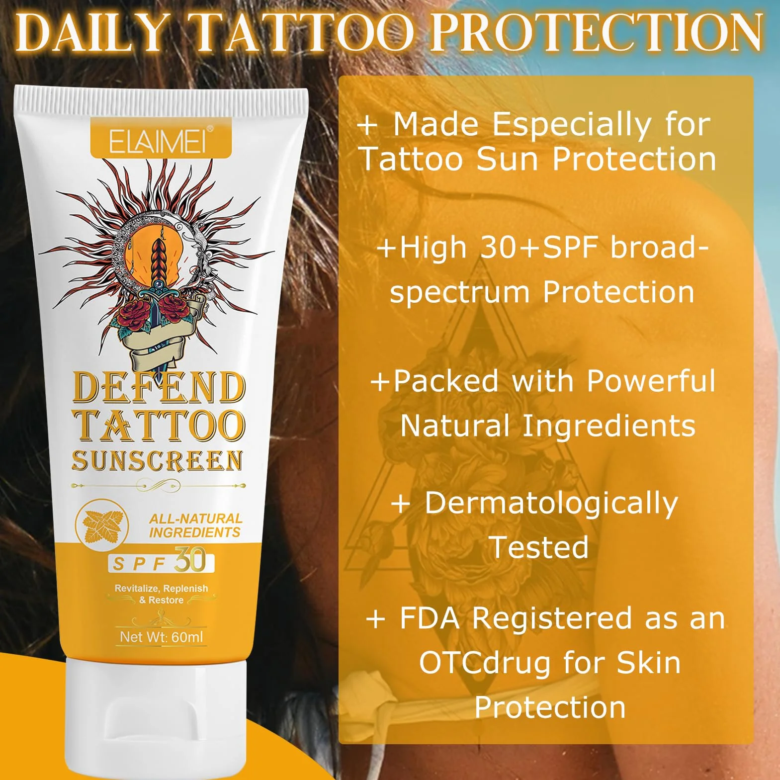 Crema Solar para Tatuajes con Protección UVA/UVB, Mantequilla para Tatuajes