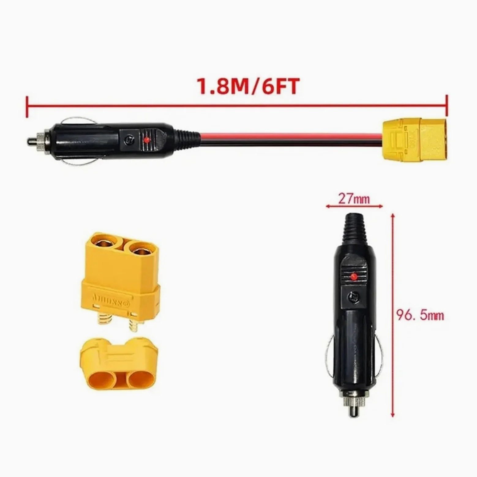 XT90 - Cable de carga hembra a encendedor de cigarrillos de 14 AWG 12 V
