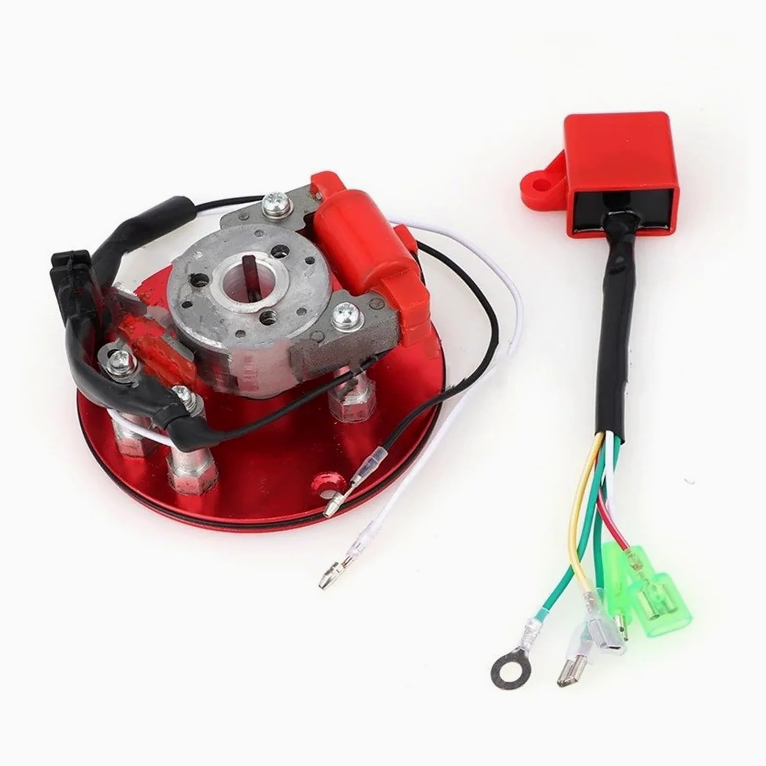 Motocicleta Bobina Encendido Kit Bobina Encendido Rotor Estator Magnético Rojo para Motocicleta para Scooter Kart ATV Cuatriciclo Piezas De Motor De 50/110/125/140/150 CC Encendido Bujía