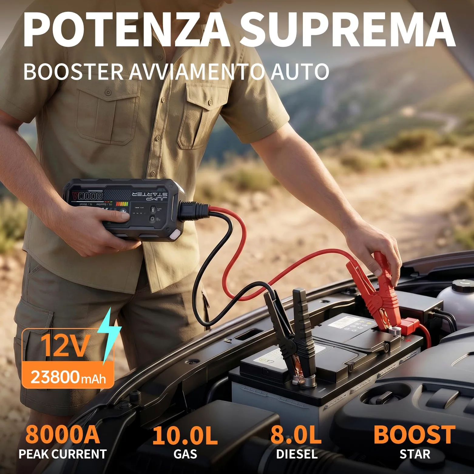 Arrancador de batería de coche 8000 A 26800 mAh, 12 V para coche hasta 10,0 l gasolina/8,0 l diésel, arrancador de batería portátil Jump Start con LED/LCD Booster Arranque