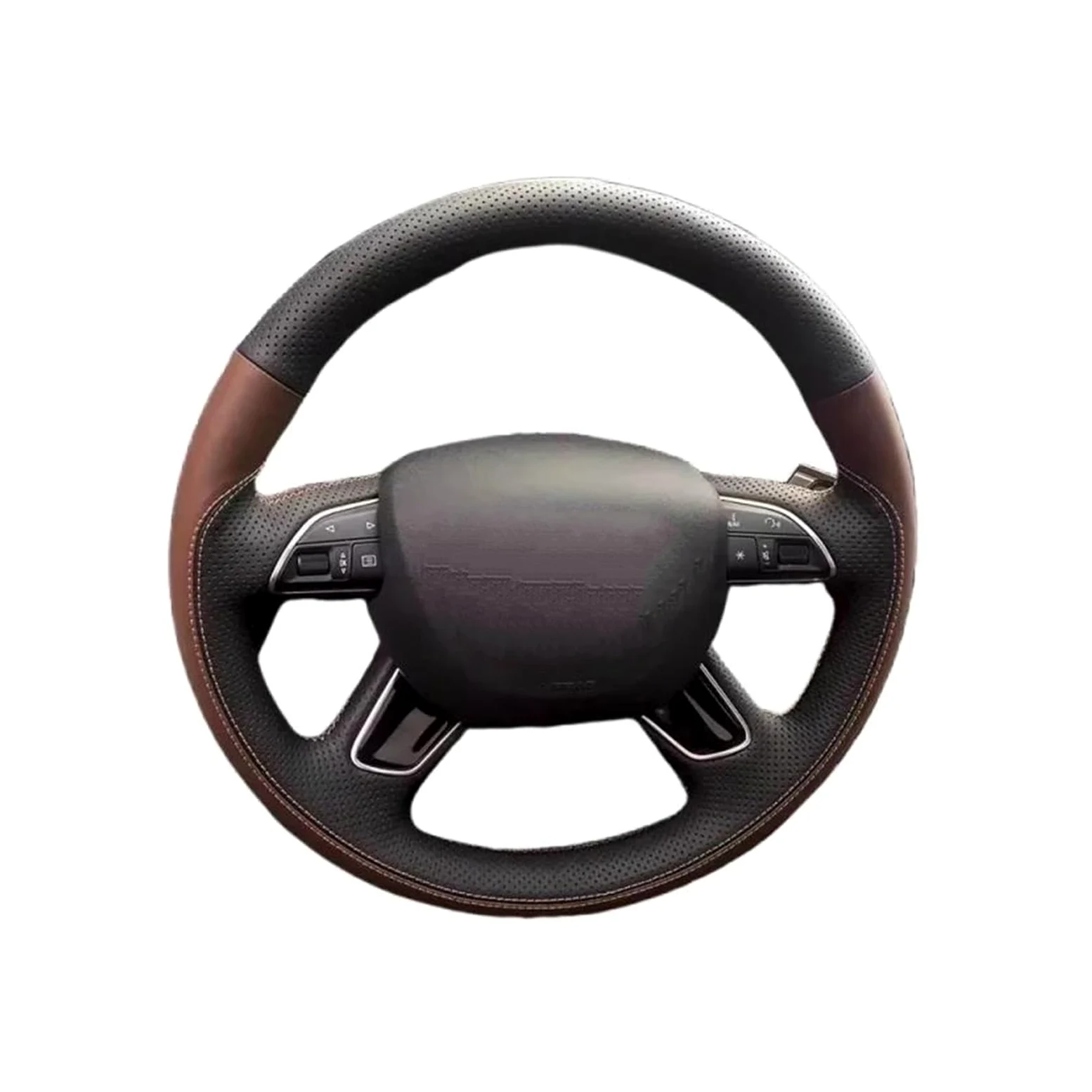 Cubierta Volante Coche para A3 A4 2013-2018 A6 2005-2018 Q3 2012-2018 Q5 Q7 2013-2018 Funda de Volante de Coche de Cuero marrón Negro Cosida a Mano(Negro)