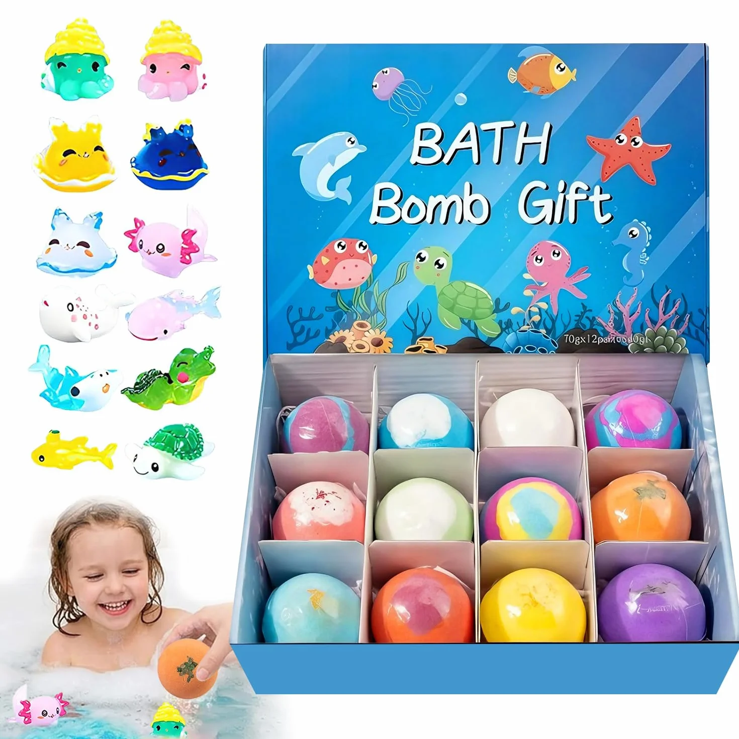 Bombas de Baño para Niños Pack 12 Bolas Marinas Natural Orgánico Regalo