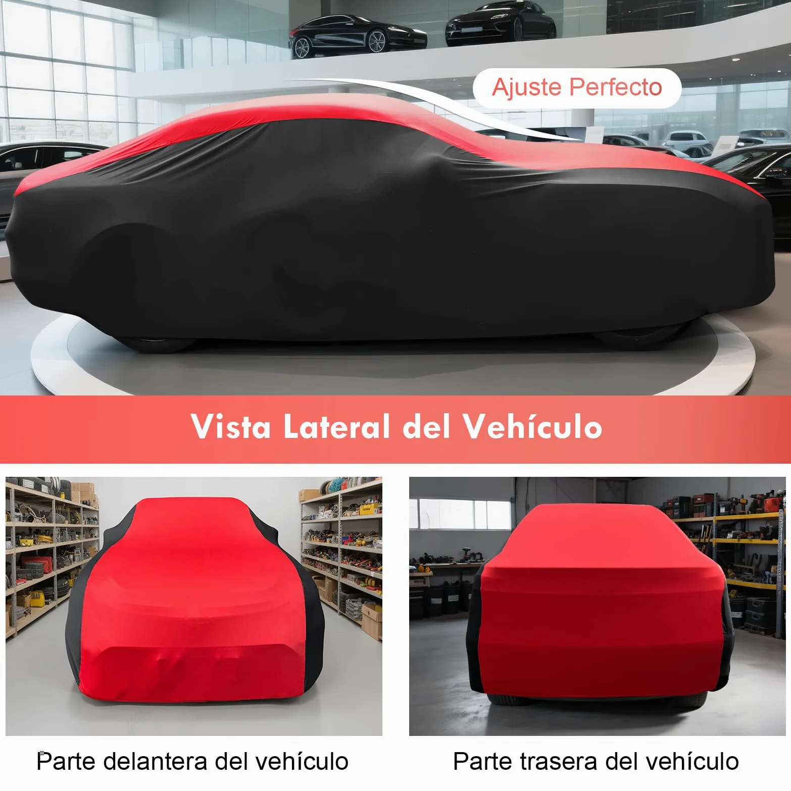 Funda Coche EláStica Interior, Funda para Coche Universal para Deportivo, SUV Mediano, Dedán de Lujo, Transpirable y a Prueba de Polvo, Suave y CóModo, Ajustado, Negro y Rojo, XL