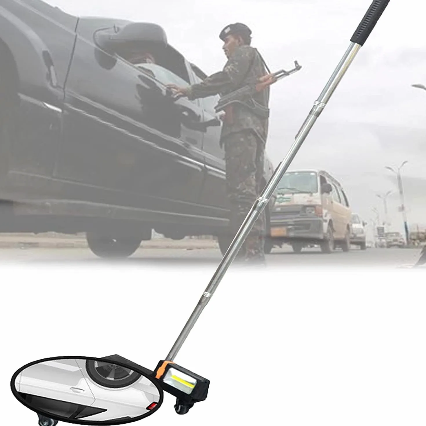 Espejo de Seguridad para inspección de Bajos de vehículos, Espejo de detección Reflectante portátil, Espejo Convexo con luz, retráctil de 3 poleas, Adecuado para vehículos de Aeropuerto, Ant,