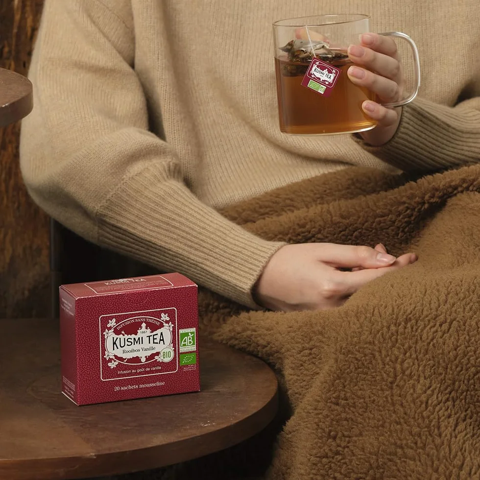 Kusmi Tea Rooibos Vainilla Té Rojo Orgánico Infusión de Rooibos sin Teína 2x20 Bolsitas