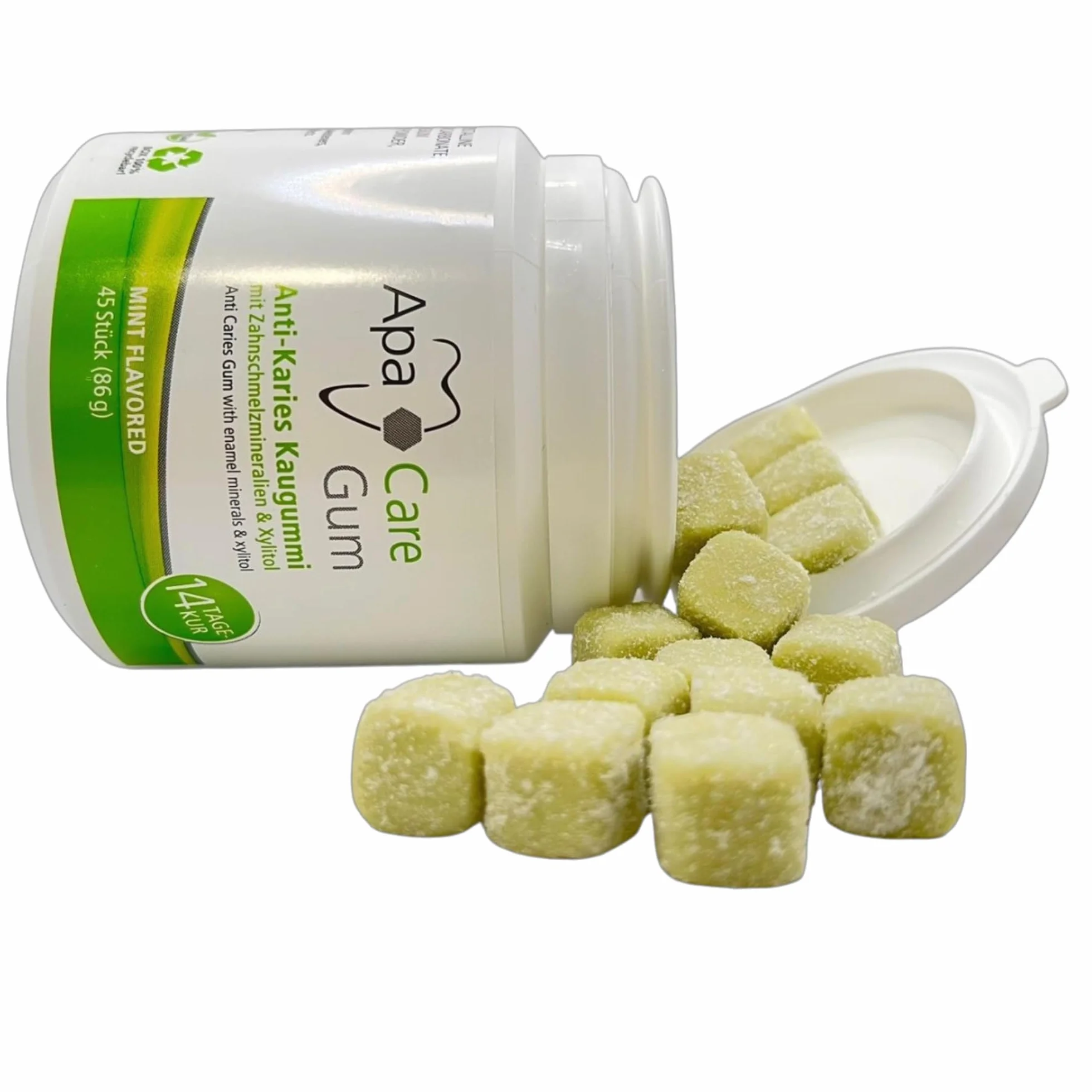 ApaCare Goma de mascar anticaries con minerales de esmalte y xilitol 6 latas