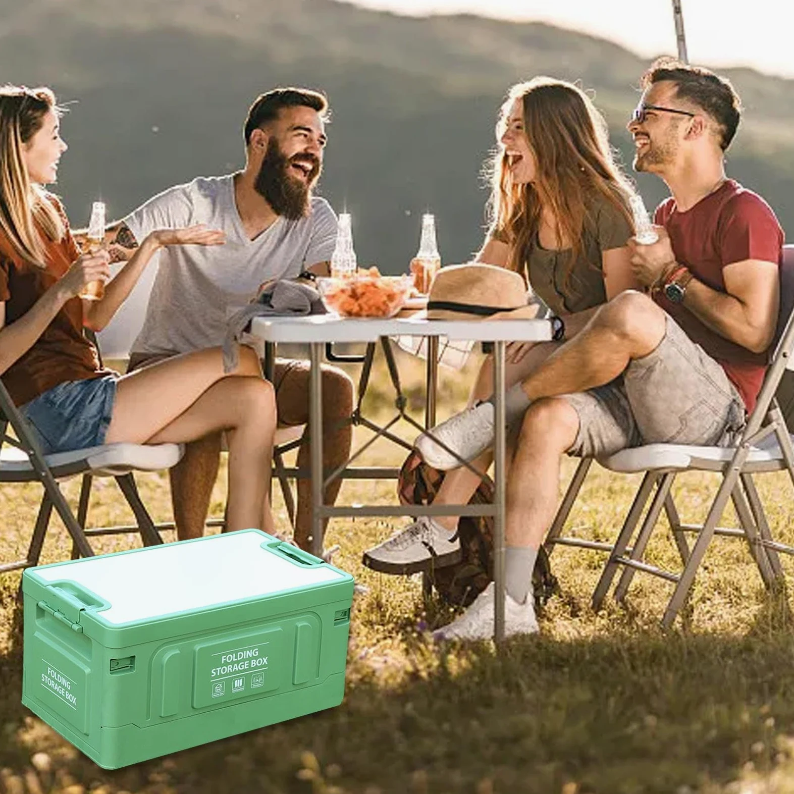 Organizador de maletero plegable para maletero, 60 L, con múltiples usos, con tapa de madera para aperitivos, verduras | con tapa de madera para aperitivos, verduras