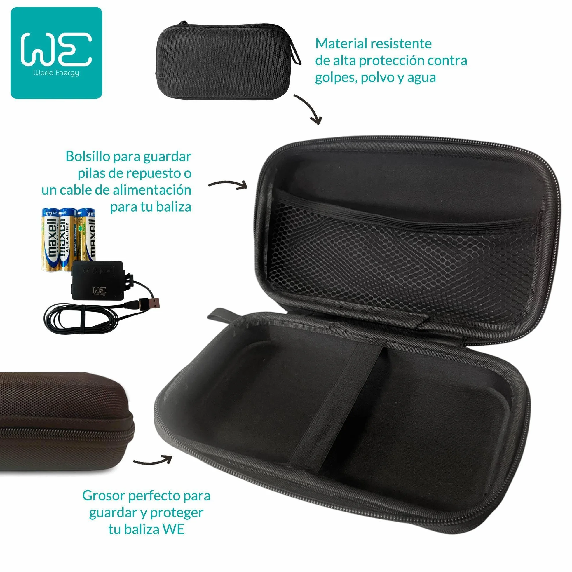 Kit de Seguridad con Funda doble + Chaleco reflectante + Cable de alimentación de baliza + Baliza WE Luz de emergencia V16