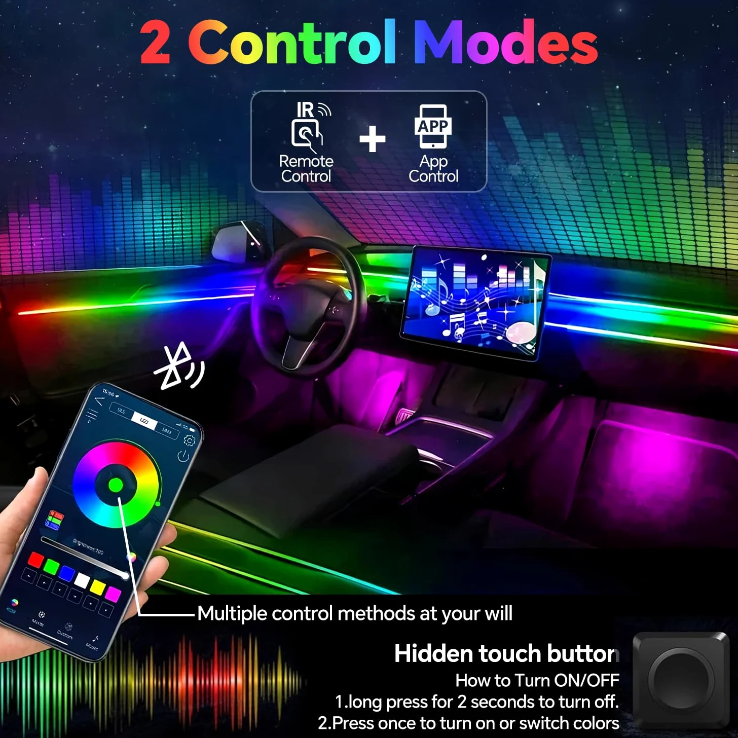Juego de iluminación interior de acrílico para coche, Bphuny 18 en 1 593 LED, fibra de vidrio, varios modos, luces decorativas con música, ritmo dinámico arcoíris, luces de neón RGB para todos los