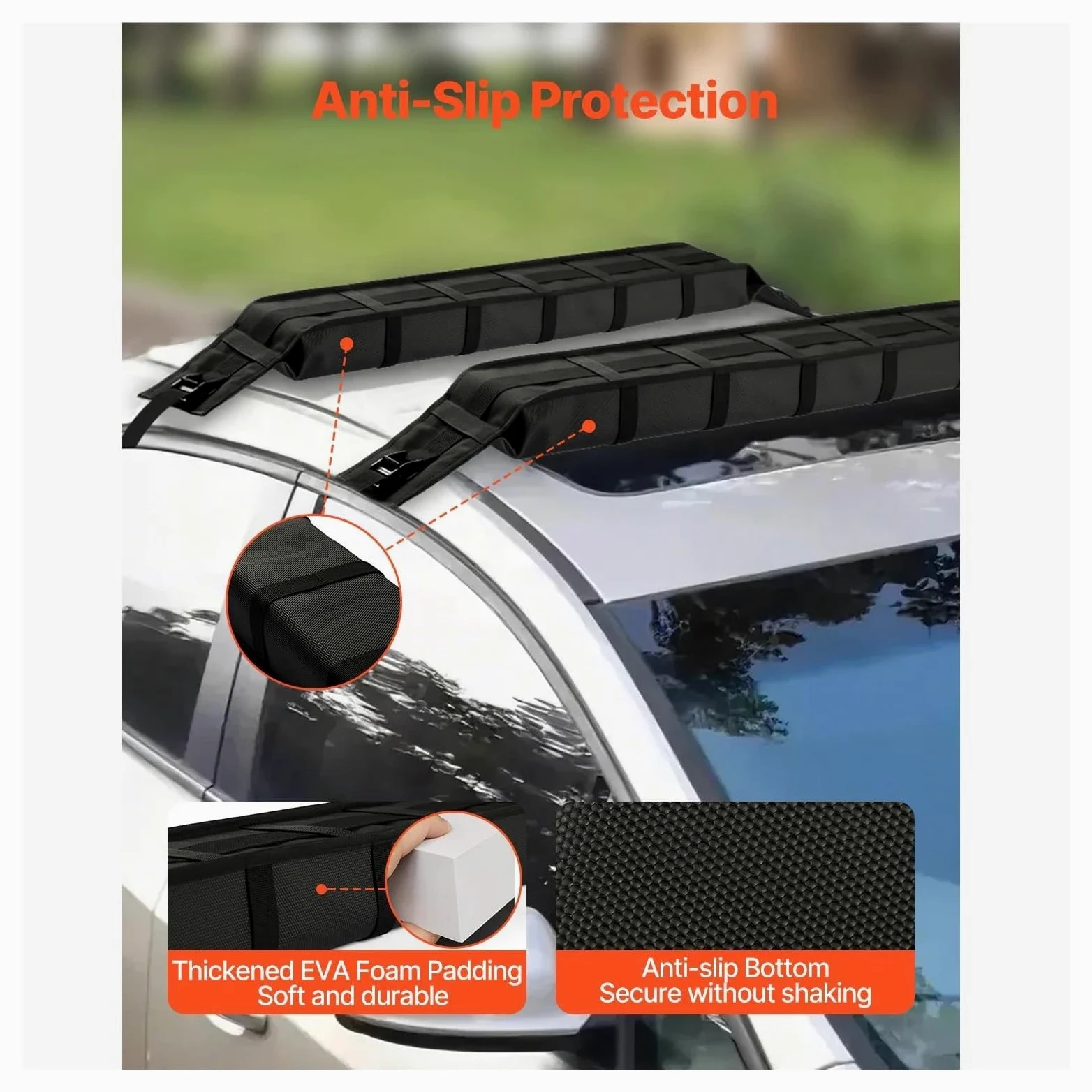 Genérico Almohadillas Blandas para Portaequipajes Techo Universales para Coche para Kayak con 2 Correade Amarre para Canoa Snowboard Y Remo Portaequipajes Coche | 15.5inch