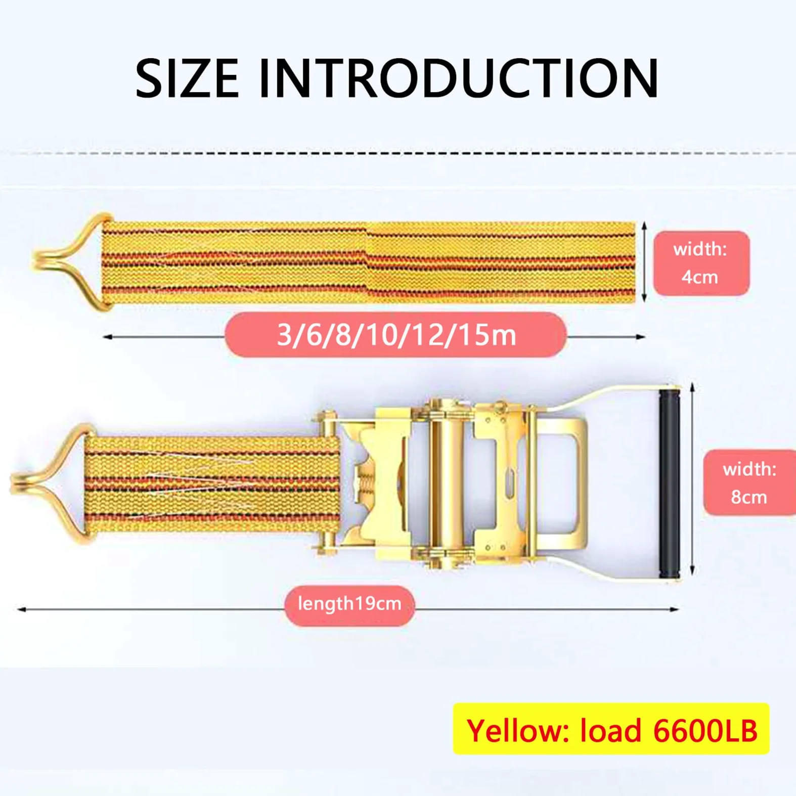 Correa de amarre de trinquete de alta resistencia, correas tensoras, correas de amarre, amarre de trinquete automotriz de 2000 kg, equipaje de carga de amarre con liberación rápida, 4 cm * 15 m (4 c
