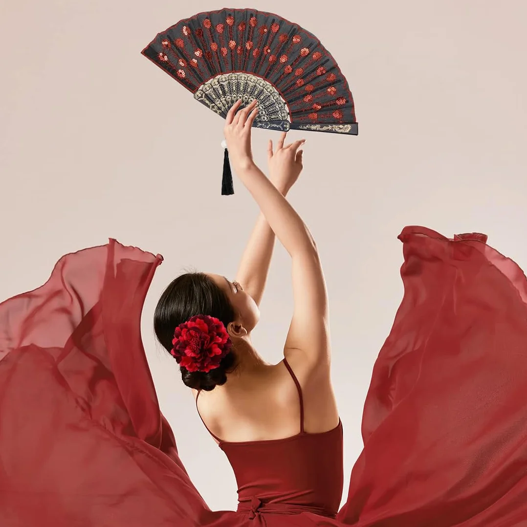 Horquillas flamenco flores artificiales peonias rojas abanico grandes pelo grueso fino playa mujeres niñas