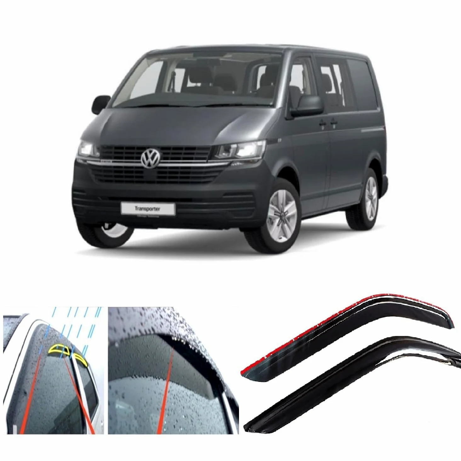 2X Deflectores de Aire Compatible con Transporter T5 T6 2003 - Presente Derivabrisas protección Sol Lluvia Nieve Viento Vidrio acrílico PMMA de Primera Calidad