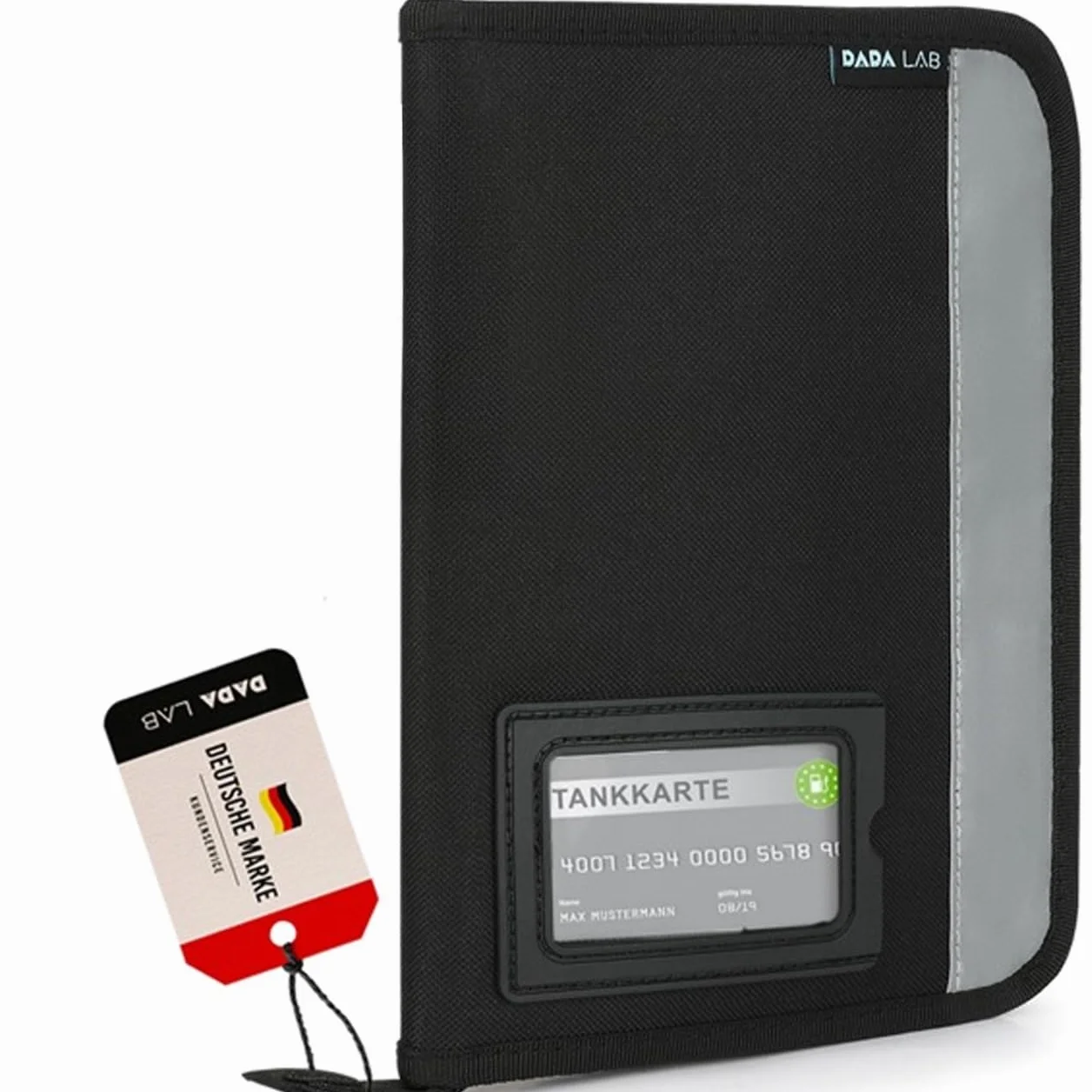 Carpeta para coche A5, guantera, 4 compartimentos, rayas reflectantes, compartimento para tarjetas separado, carpeta para documentos, color negro