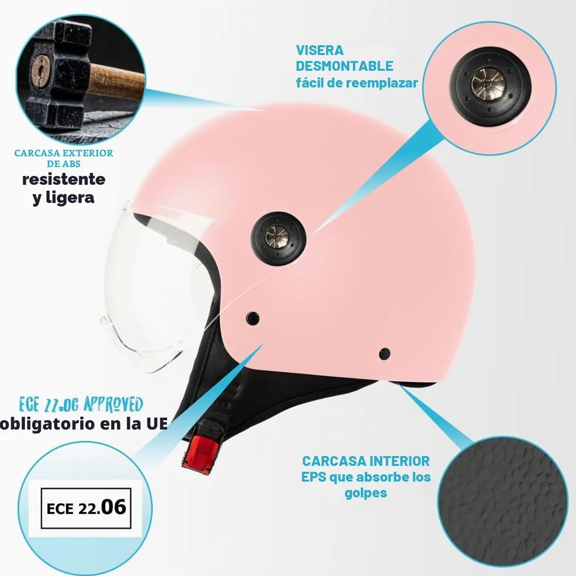 VINZ Duoro Casco Scooter | Casco Jet con Visera | para Moto & Ciclomotor | ECE 22.06 Homologado | En Tamaño XS - XL | para Hombre y Mujer
