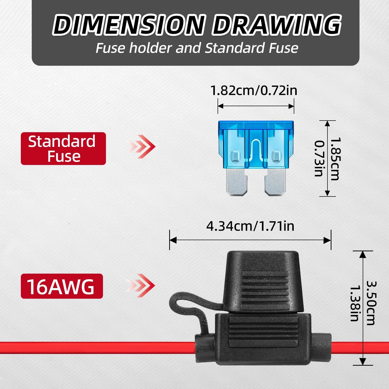 JOREST Portafusibles Impermeable 12V 5pcs 12(1)+16AWG(4) con 14 Fusibles Standard