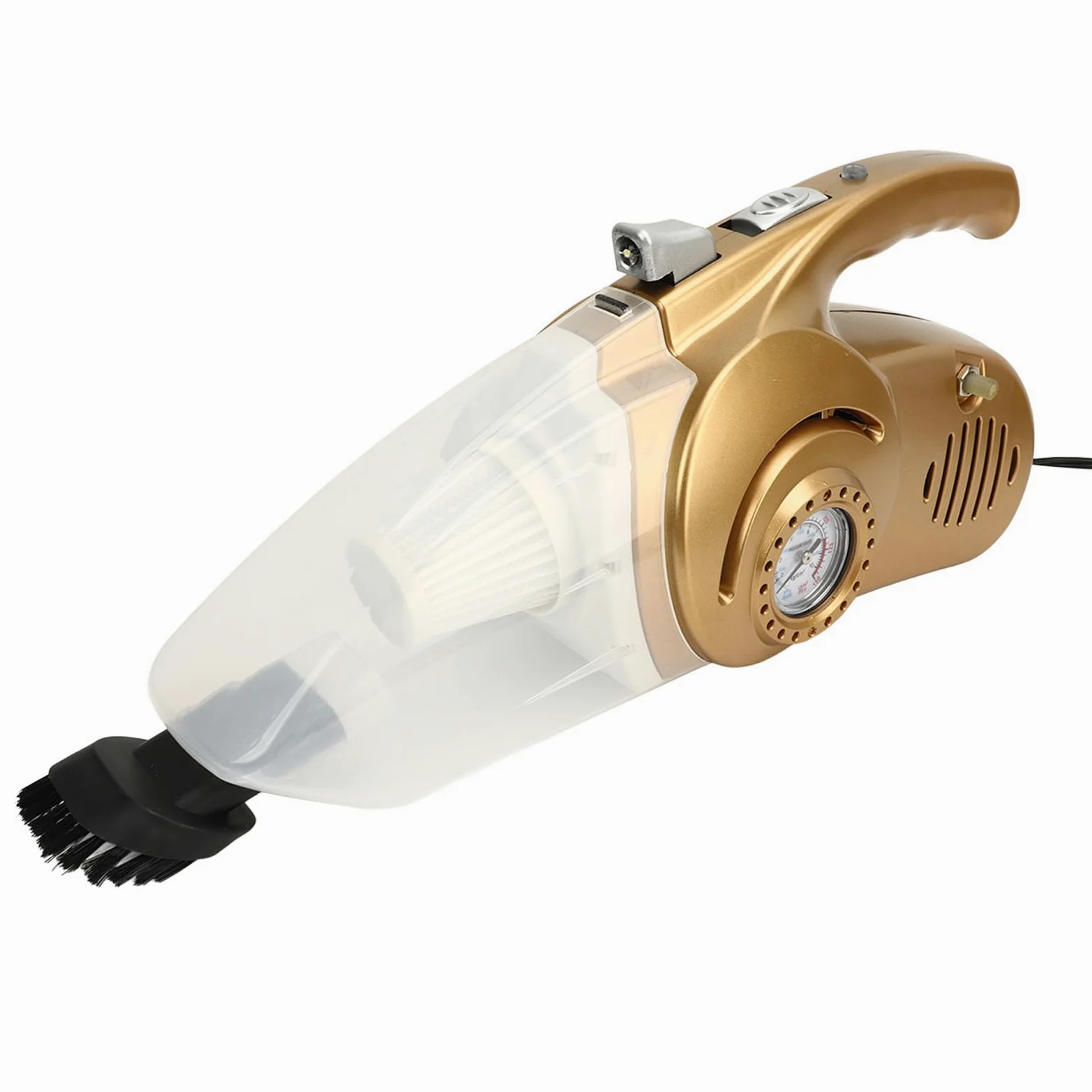 Aspirador de Coche con Inflador de Neumáticos, Aspirador de Mano Dorado 2 en 1 con Luz LED, Limpieza E Inflado Eficiente para Coches y Bicicletas