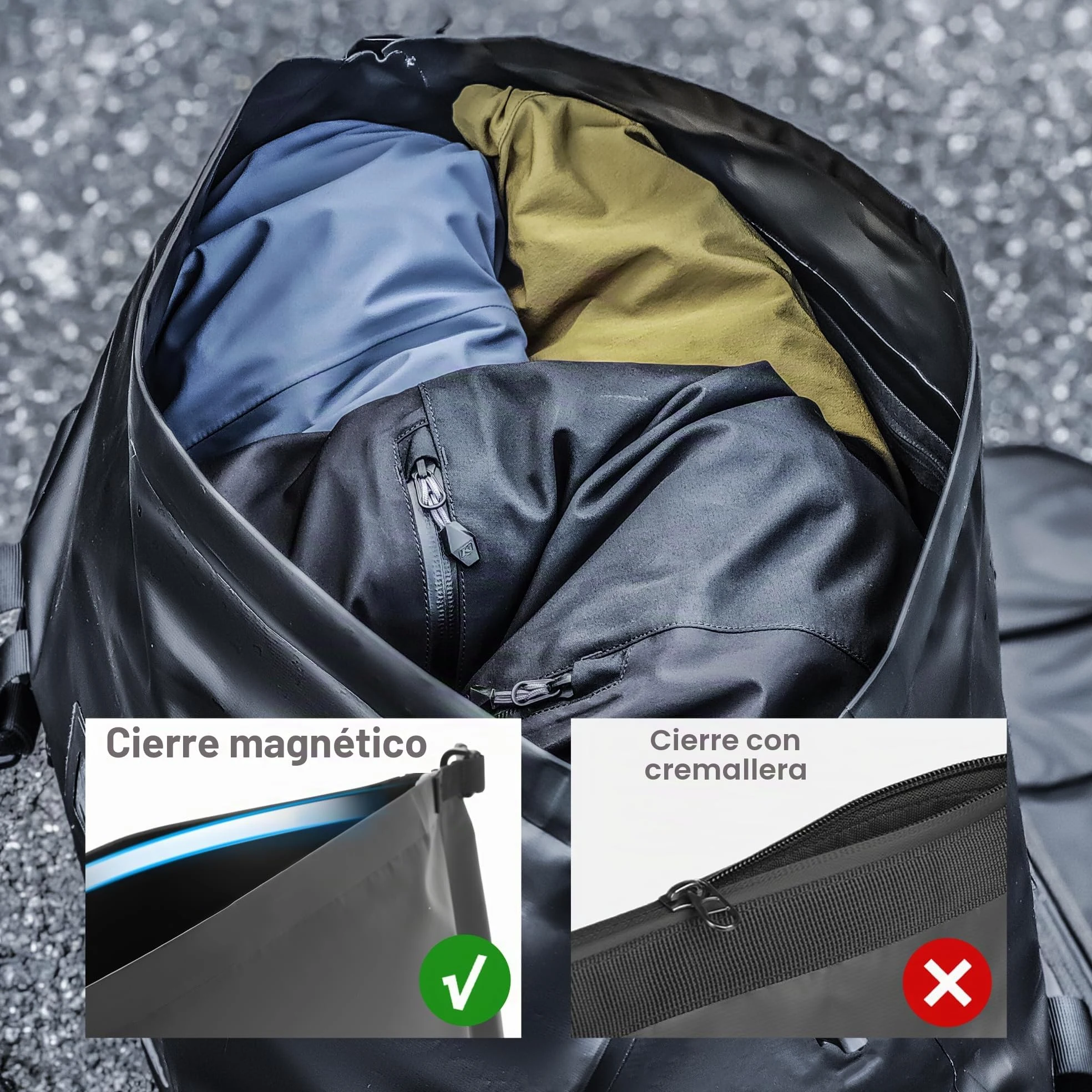 Bolsa trasera para moto Rhinowalk, equipaje de viaje impermeable para motocicleta con gran capacidad de almacenamiento para camping, navegación en bote, ciclismo, 40L - Negro