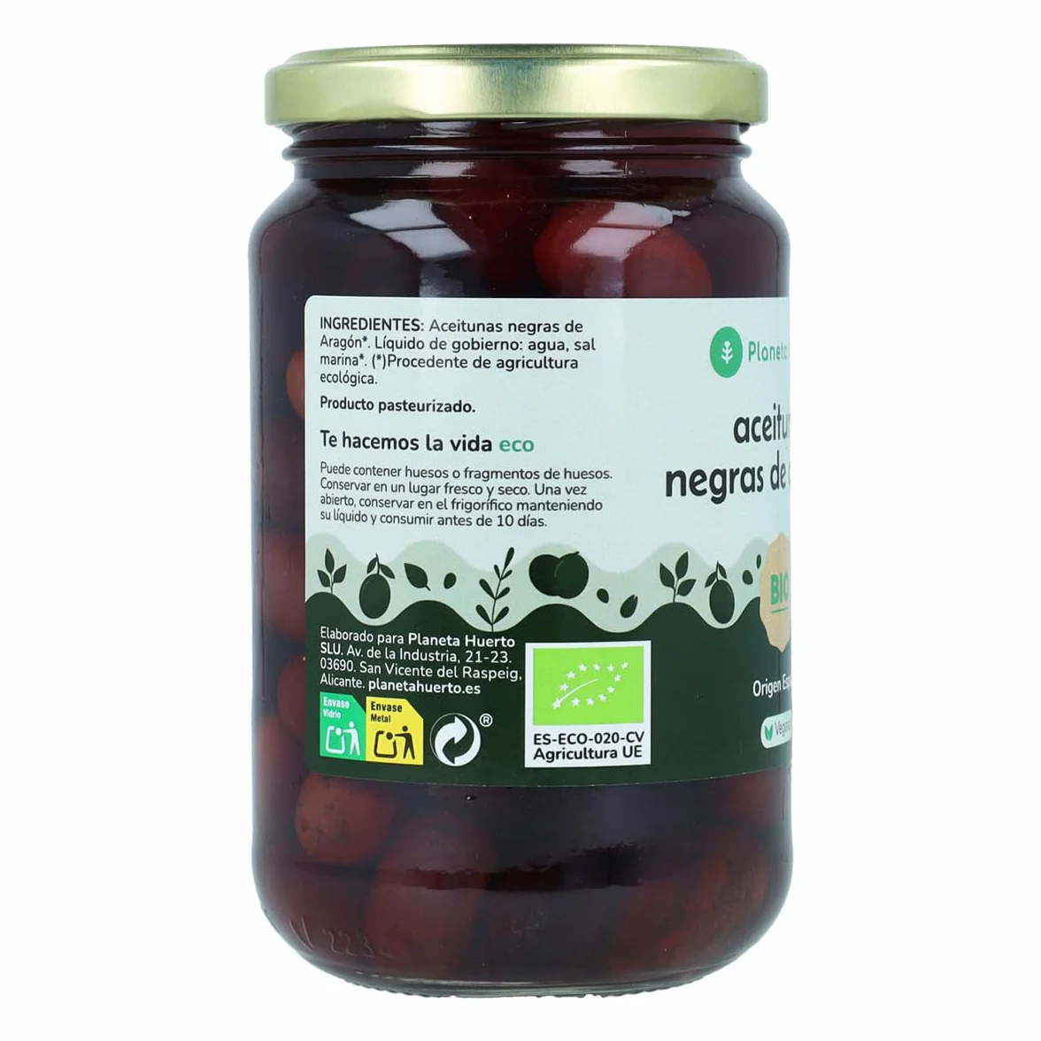 Aceituna Negra de Aragón Ecológica ECO 350g Escurrido - Aceituna Negra Orgánica con Orégano y Sal Marina