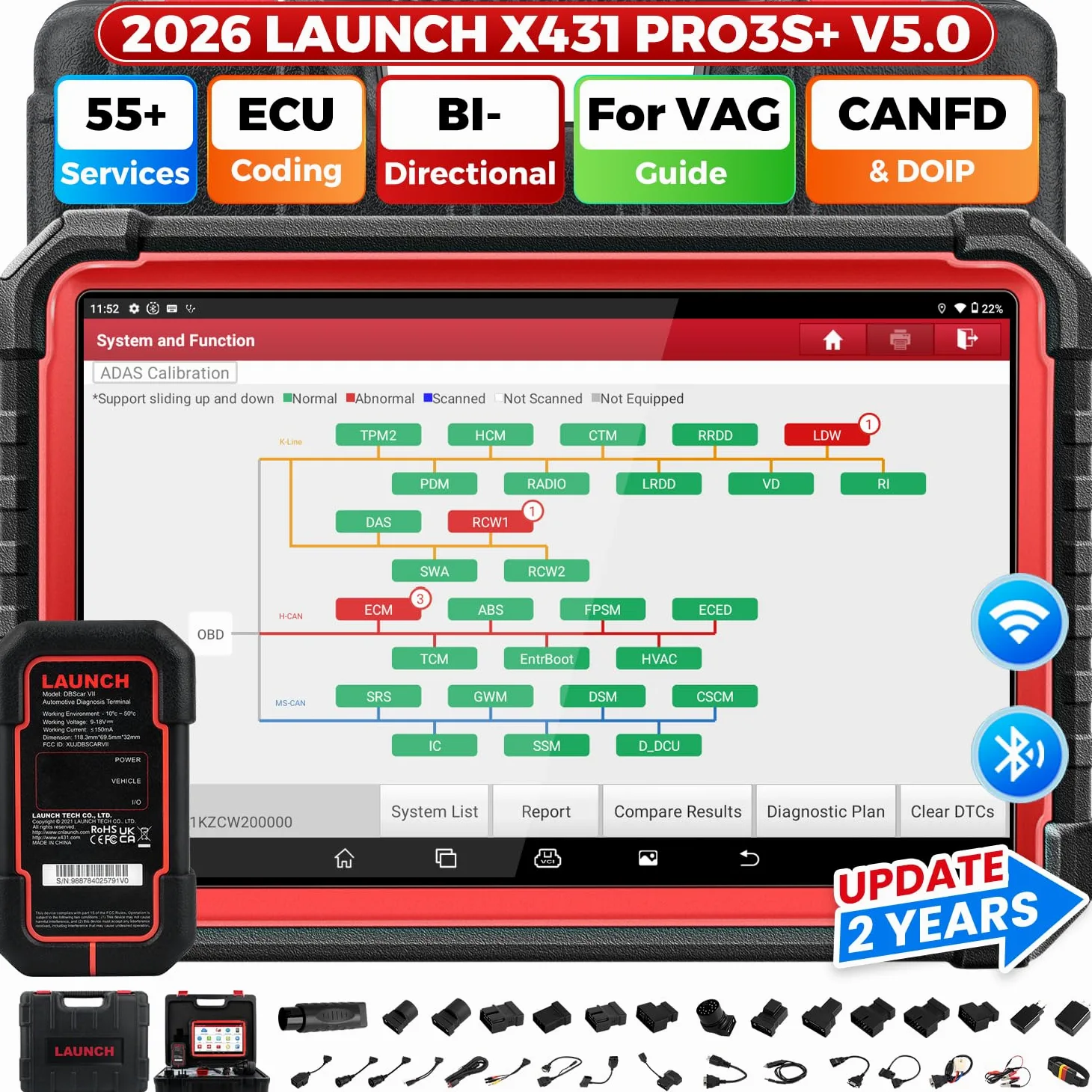 LAUNCH X431 PRO3S+ OBD2 Profesional Diagnosis Coche multimarca con Sistema Completo,55+ Función de Reinicio,Escáner en Español Auto Vin Codificación en línea FCA SGW, Función Guiada, Bluetooth OBD 2