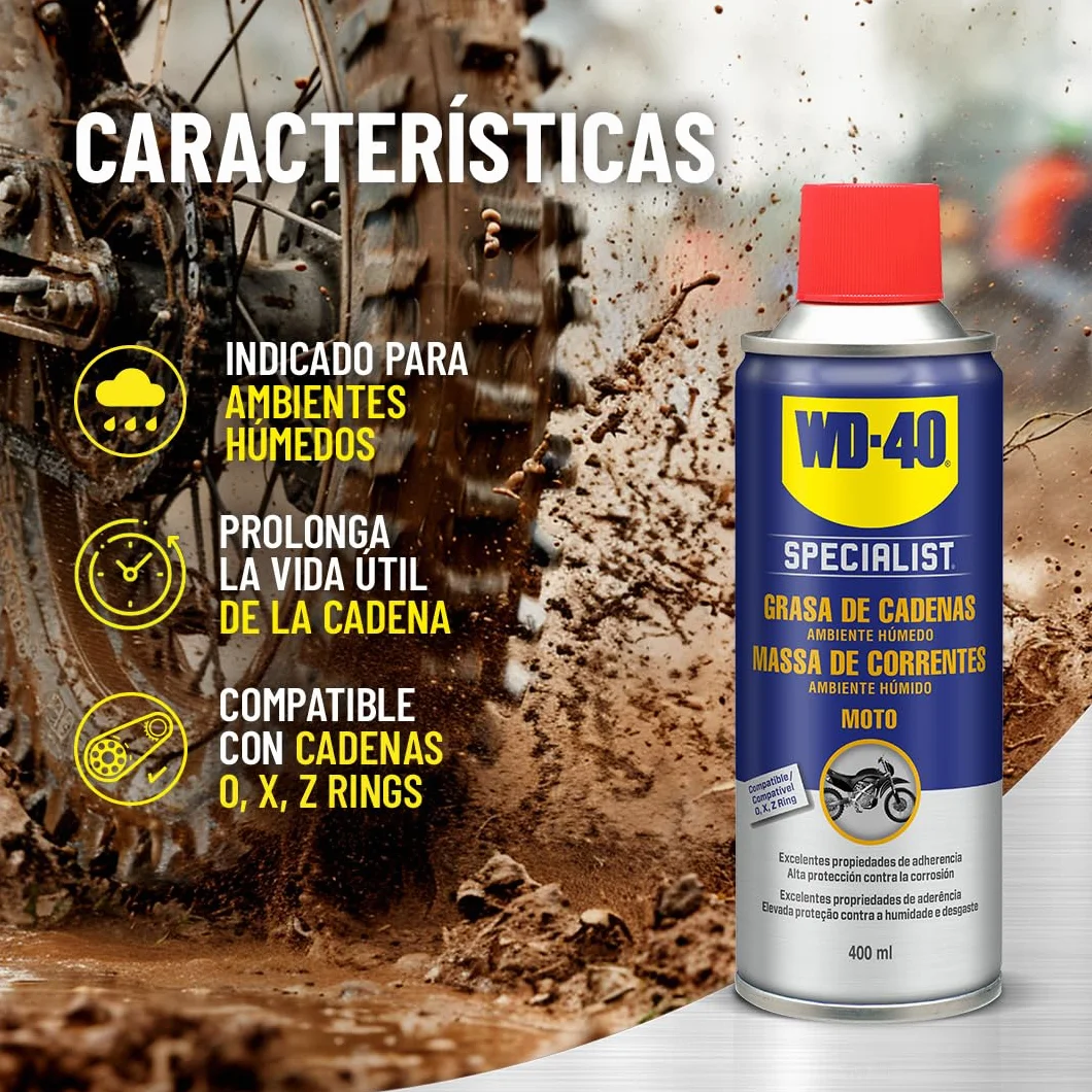WD-40 34788 Specialist Motorbike, Grasa de Cadenas Ambiente Húmedo, Spray 400 ml