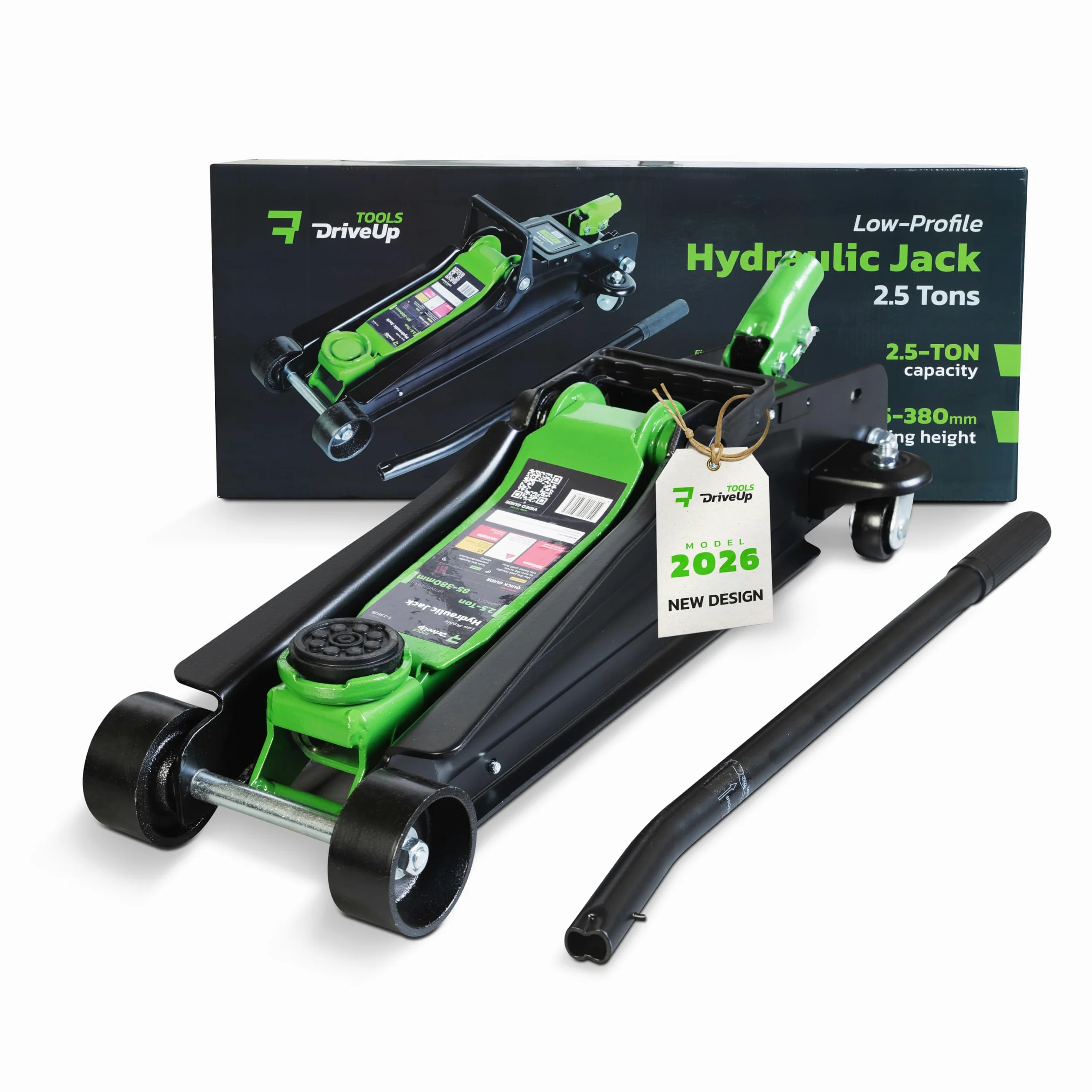 Gato Hidráulico de Carretilla 2,5 T (2500 kg) – Perfil Bajo, Altura 85-380 mm – Elevación Rápida, Almohadilla de Goma y Ruedas 360° – Gato para Coches y SUV, Ideal para Cambio de Rueda