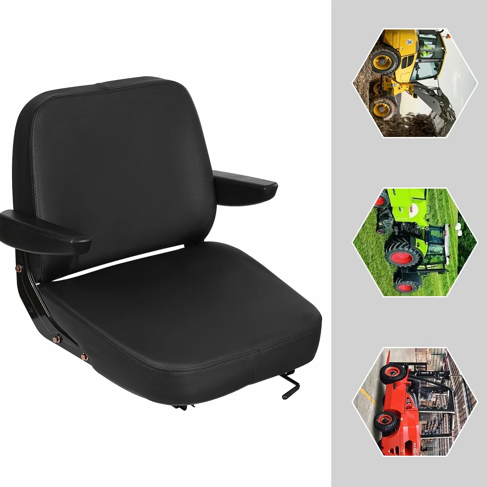 Asiento Universal para Tractor con Reposabrazos Ajustable Ergonómico para Vehículos, Carretillas Elevadoras