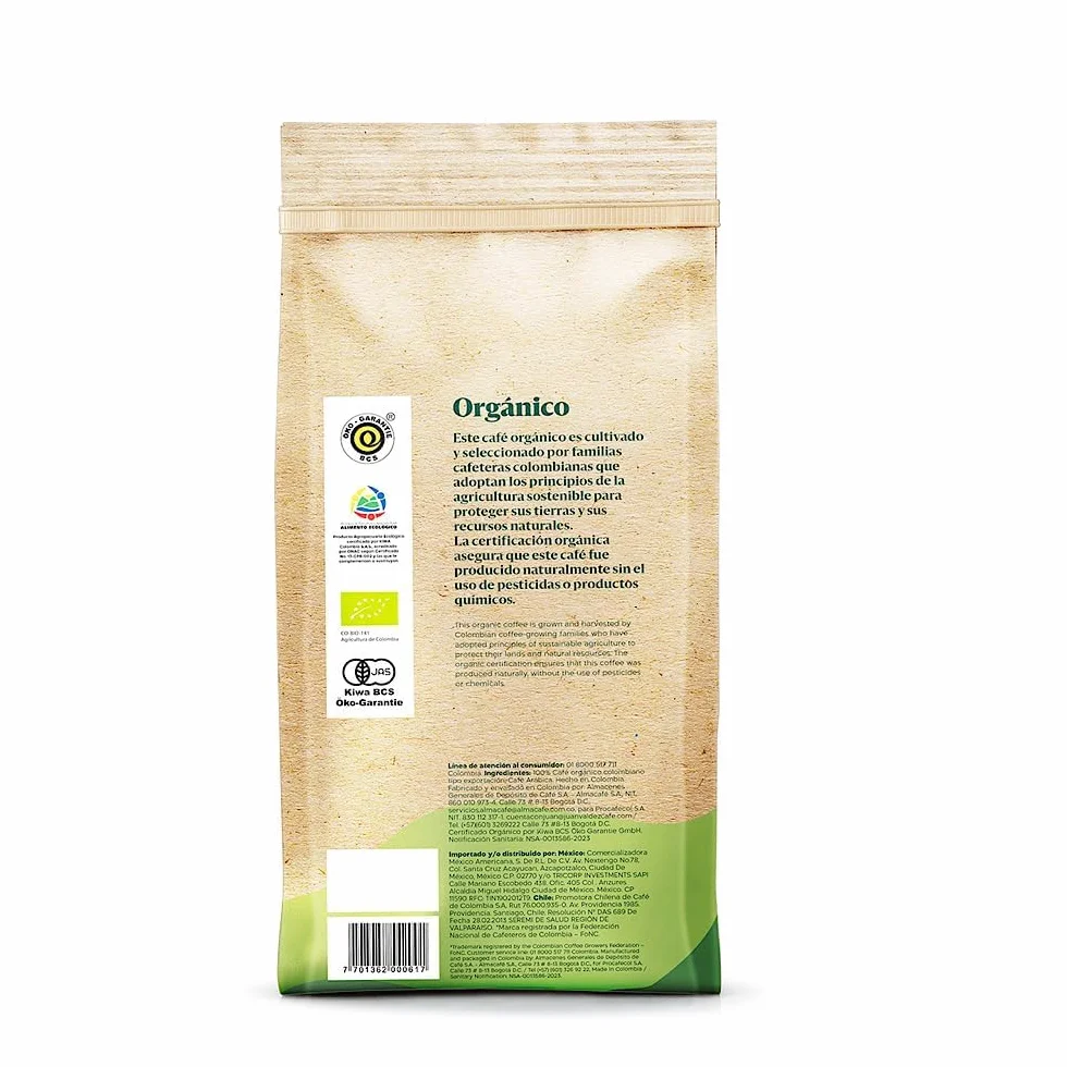 Juan Valdez Café Colombiano Órganico Equilibrado Gourmet Grano Entero 1KG