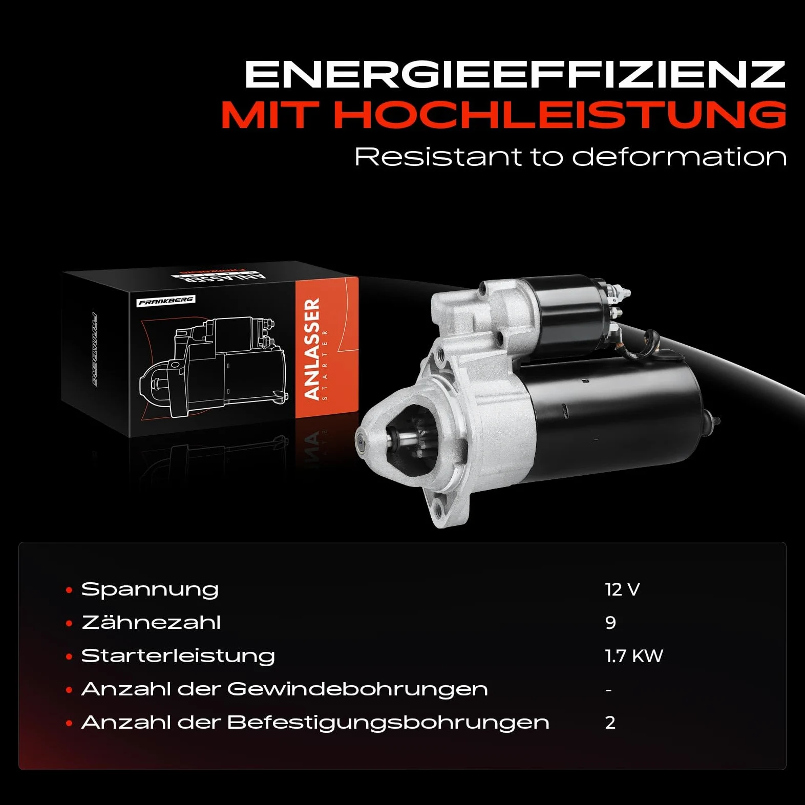 Frankberg Motor de arranque para automóvil Gasolina 1,7 KW/12 V/9 dientes Compatible con Serie 7 E38 Z8 R.o.a.d.s.t.e.r E52 Serie 5 E39 Serie 7 E32 Serie 7 E38 Replace# 12411729981