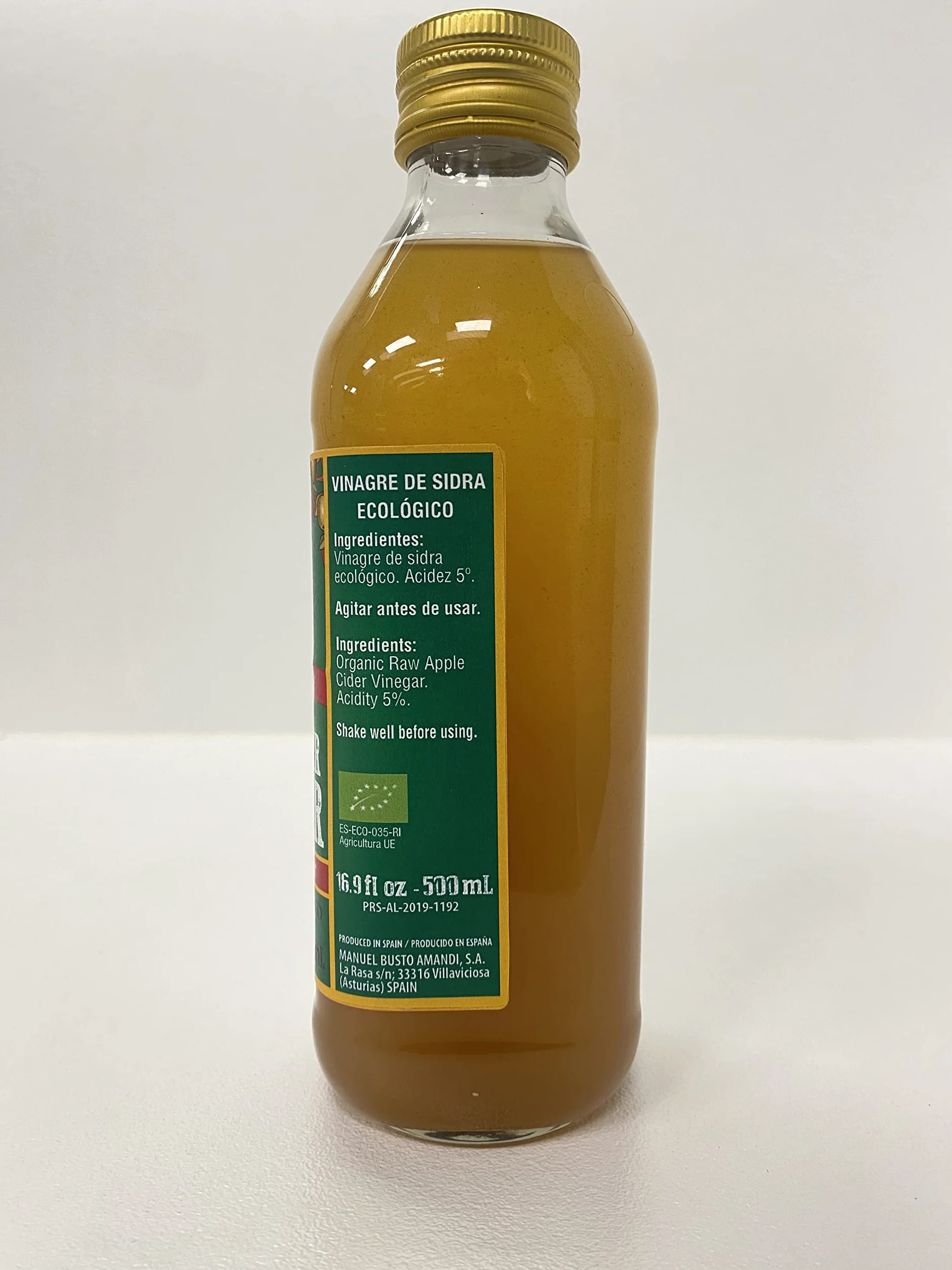 Vinagre de Sidra de Manzana Ecológico con la Madre, Sin Pasteurizar, Sin Filtrar, Sin Gluten, Vegano, Pack 6 x 500 ml