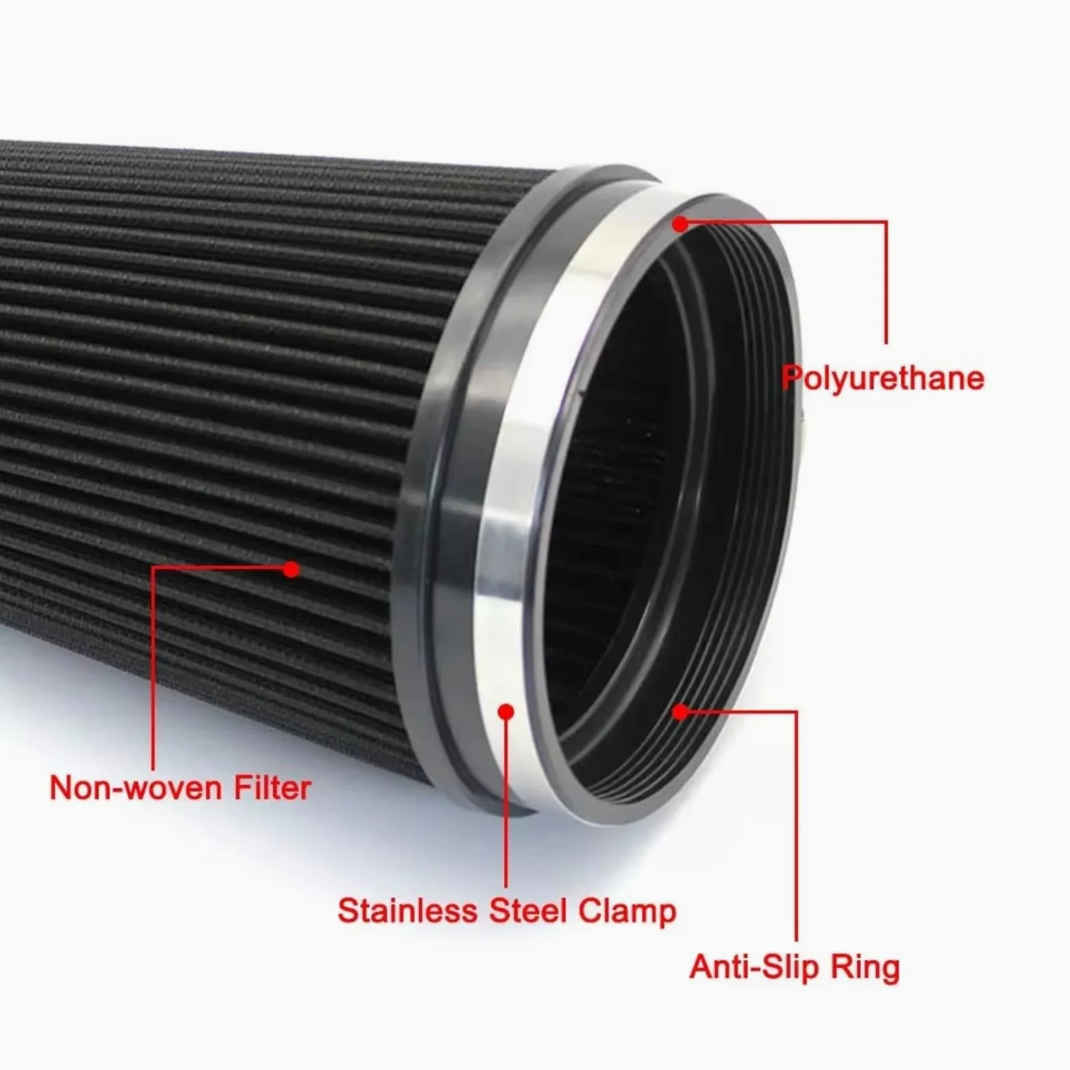 Filtro Aire Universal Motor Cono Para Alto Flujo Coche 150 Mm 6Pulgada Filtro de aire motor coche | Para tubo de entrada de aire frío, filtro de entrada de aire frío lavable para motor de carreras(Red)