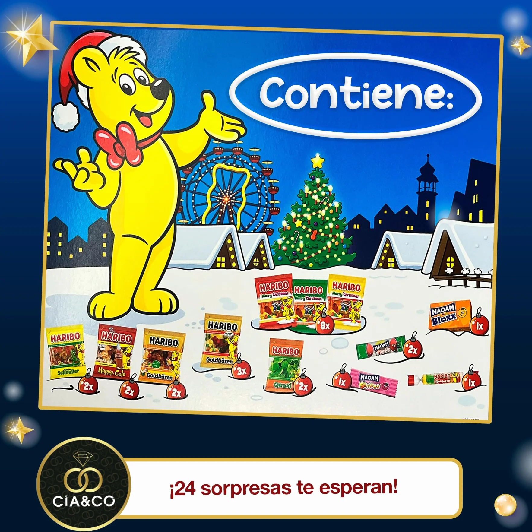 Calendario de Adviento HARIBO 2025 Brilla en la Oscuridad 24 Bolsitas Caramelos de Goma Variados 300 g