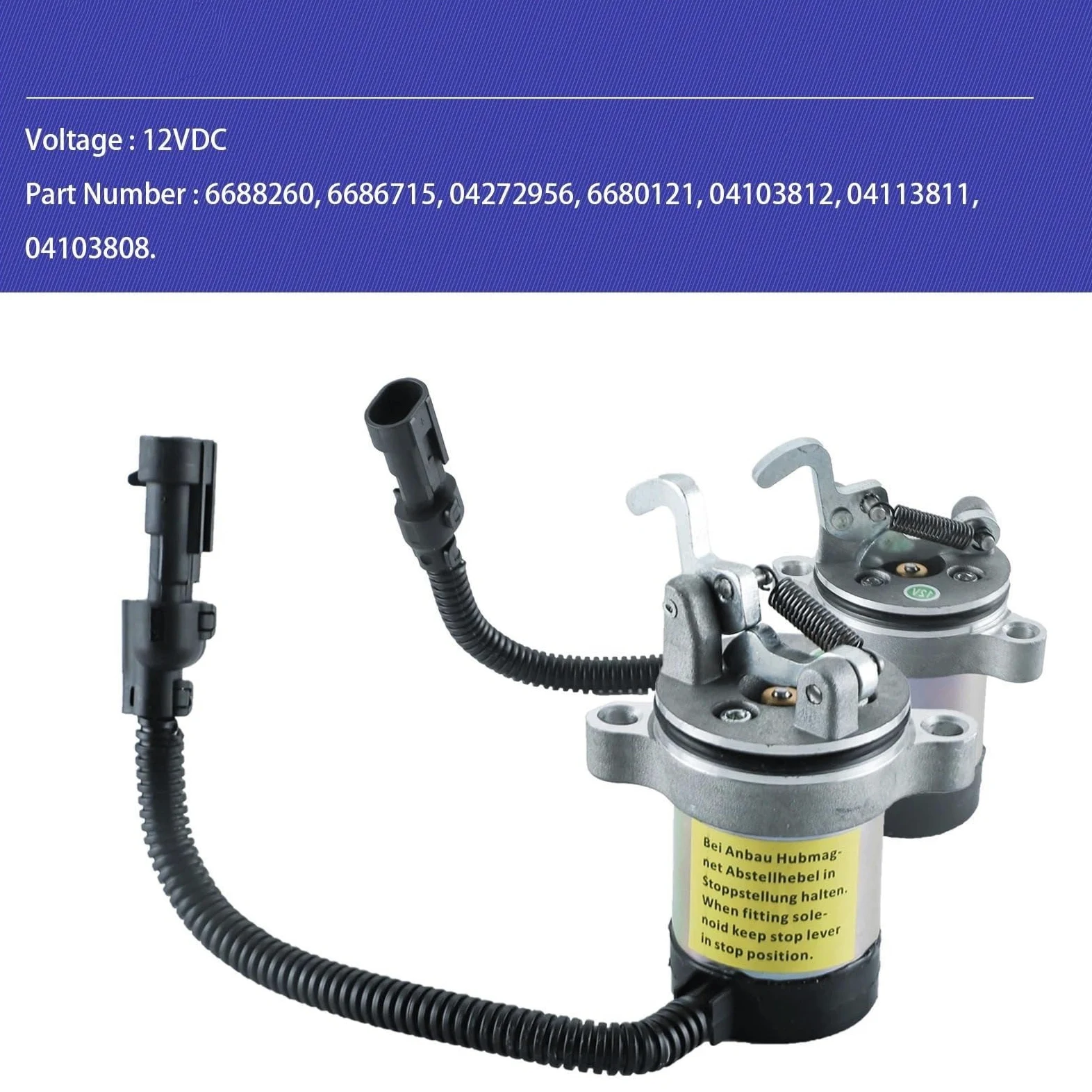 Solenoide de corte combustible 12 V 04103808 04113811 04103812 04103818 Compatible con motor Deutz F3L F3M F4L F4M 1011 2011 Stop Grifo de tanque de combustible