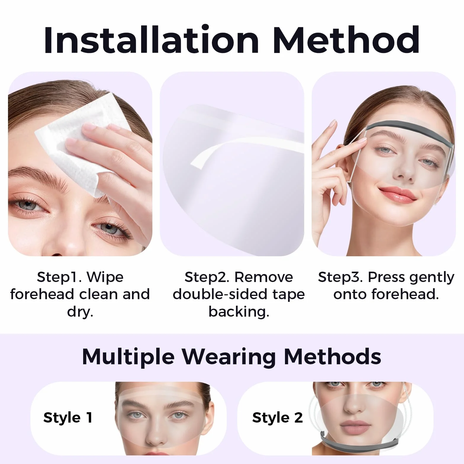 50 protectores faciales desechables con tira adhesiva, recortadora de flequillo transparente, protector de frente para el cabello, tinte para el cabello, suministros de peluquería