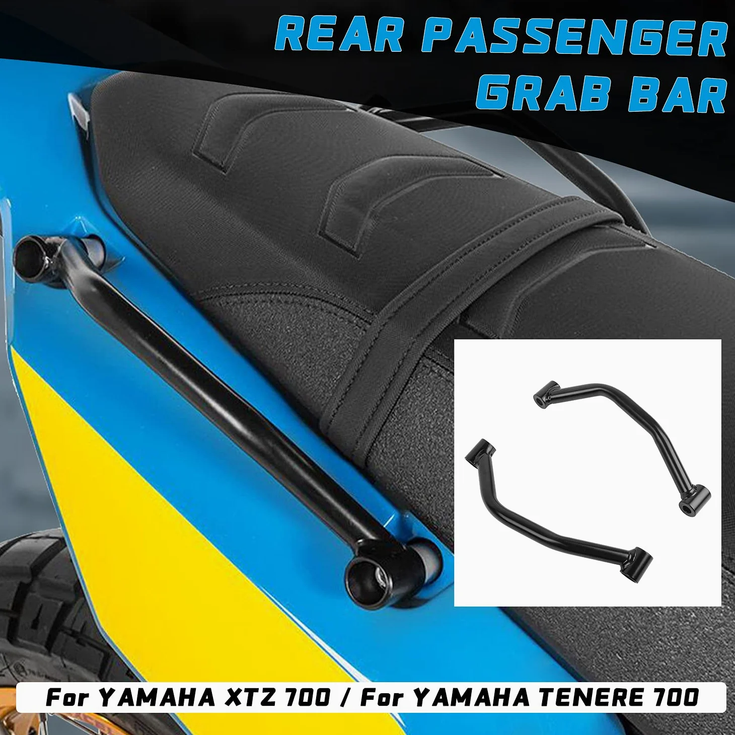 Barra de Agarre de Mano de Acero al Carbono para Asiento Trasero de Motocicleta Compatible con Y-amaha TENERE 700 XTZ 700 XTZ700 2019 2020 2021 Kit de Mango de riel de reposabrazos (Negro)
