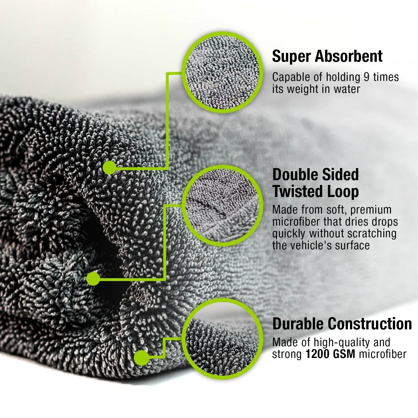 ExoForma Mega - Toalla de secado de coche de 2 unidades, sin rayas, arañazos o manchas de agua, microfibra grande de alta calidad de 1200 g/m², diseño de pelo de doble torsión y sin bordes para 1