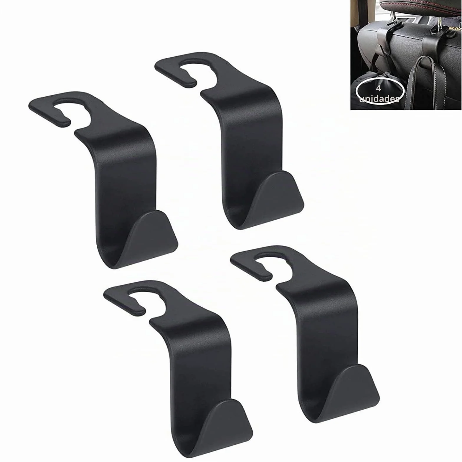 URAQT Ganchos para Asiento de Coche, 4PCS Gancho de Asiento Trasero de Coche, Ganchos para Reposacabezas de Coche, Negro Multifuncionales Accesorios Coche, para Bolsas, Monedero, Botellas de Agua