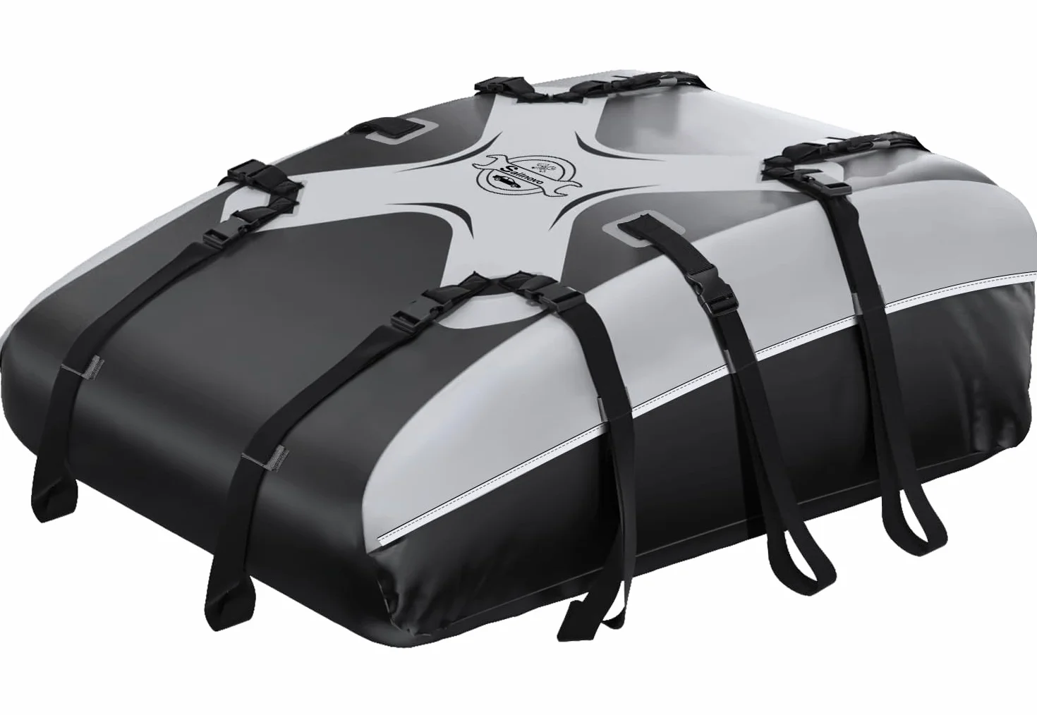 Sailnovo Cofre de Techo 580 L/20 cúbicos, Impermeable Bolsa de Techo, con 6 Ganchos con Alfombrilla Antideslizante Cerrar para Puerta, Apto para Coches sin Portaequipajes (Gris-Negro)