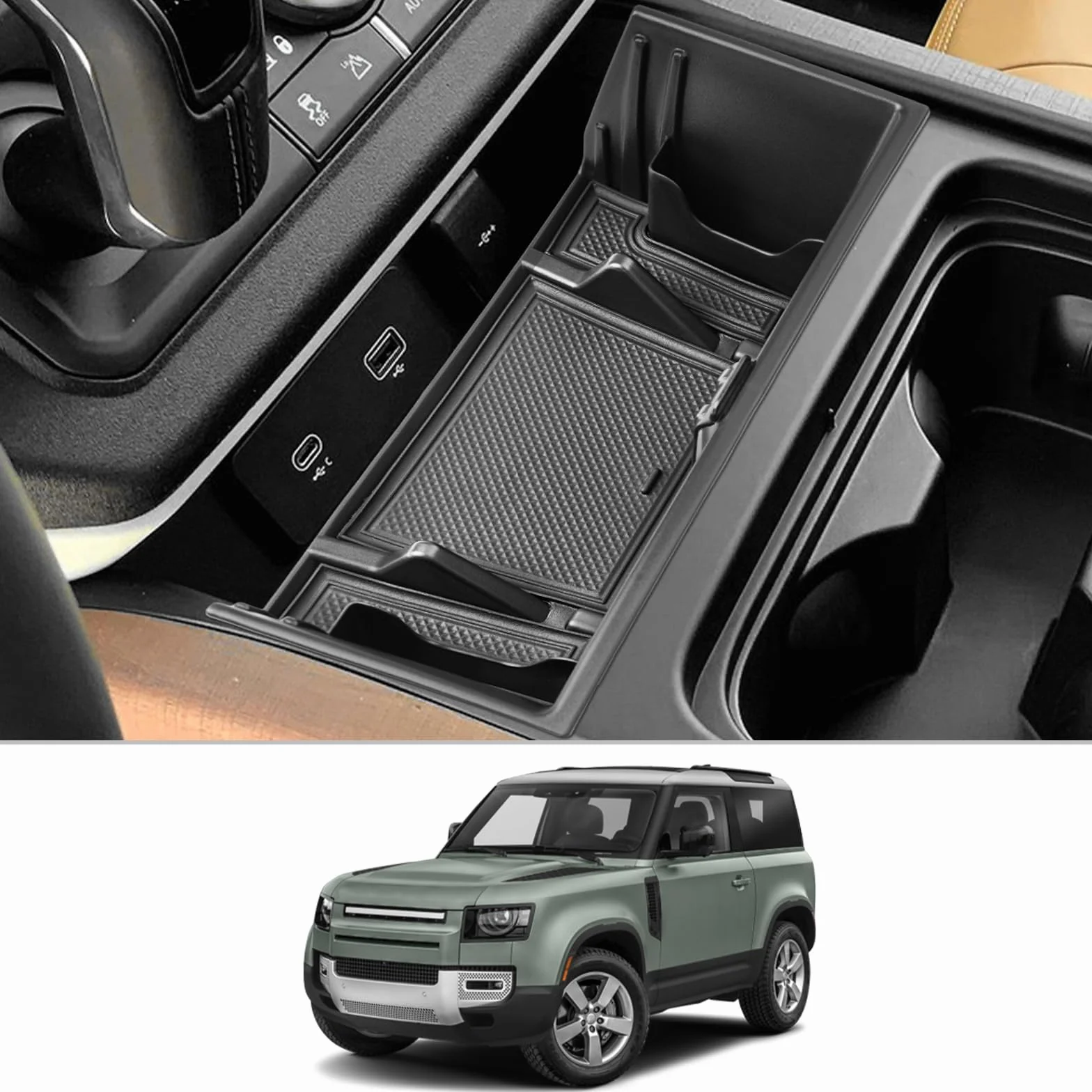 CDEFG Compatible con Land Rover Defender 90 110 130 2023 2024 consola central organizador caja de almacenamiento guantera Defender 90 110 130 2024 accesorios