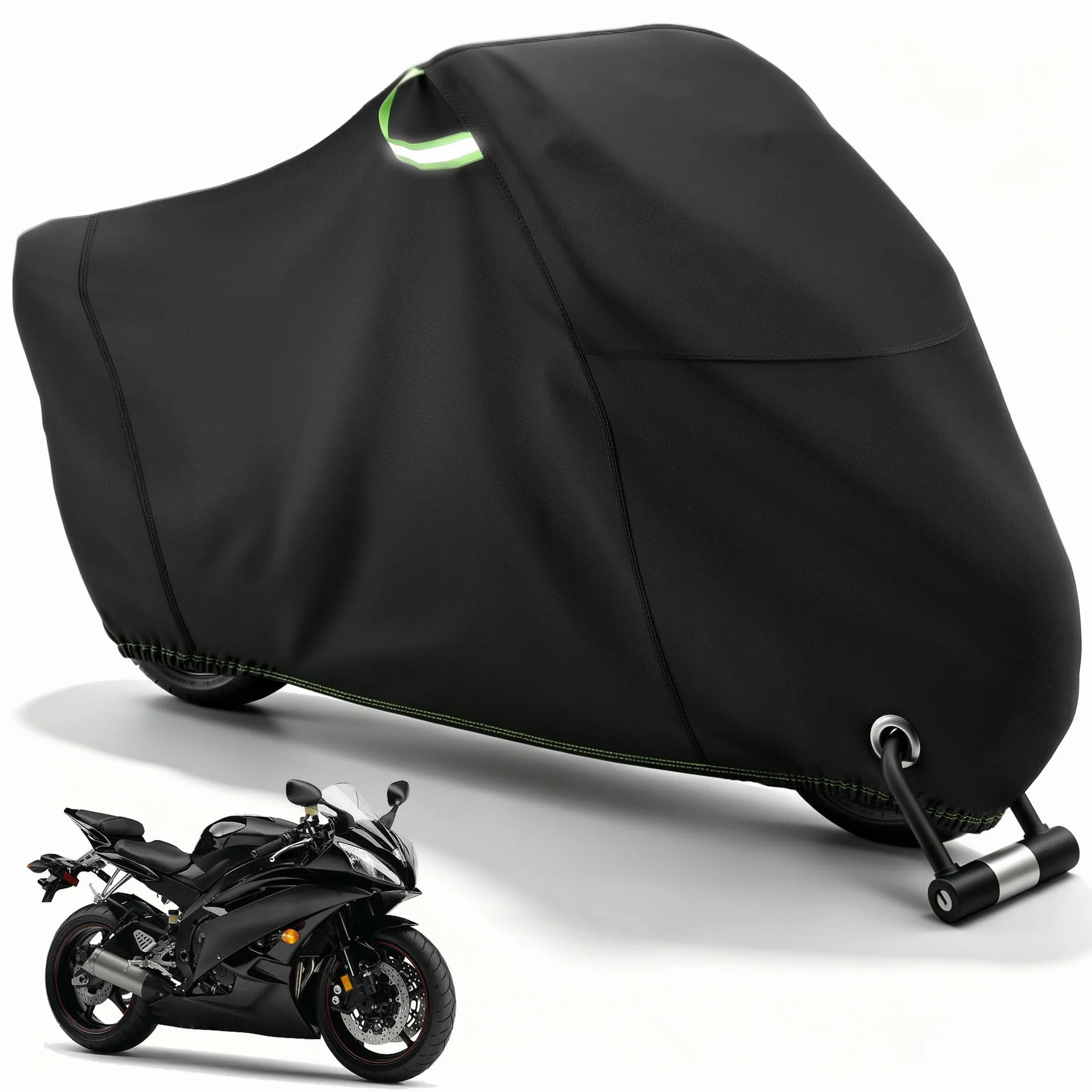 Funda Moto Impermeable 420D Oxford (225cm) - Cubierta Exterior Anti-UV y Viento, con Orificios para Candado e Tiras Reflectantes, per BMW GS, Africa Twin, Tiger (225 * 95 * 125cm)
