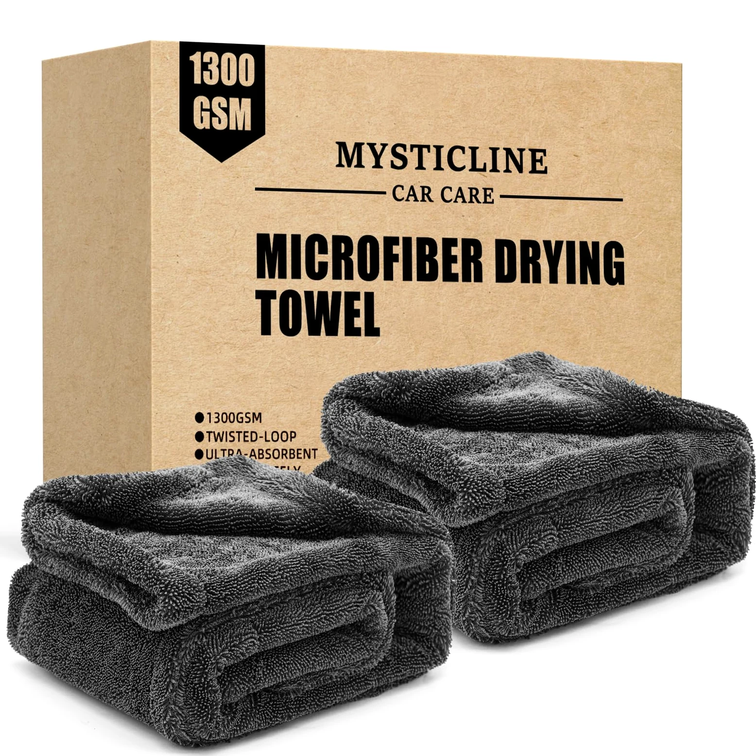 Paquete de 2 toallas de microfibra para secado de automóviles, 1300 g/m², sin pelusa residual, arañazos ni manchas de agua, toallas grandes súper absorbentes para camiones, SUV y hogar, 24